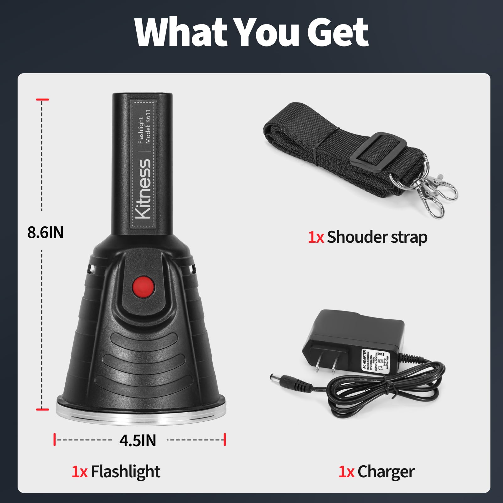 Kitness High Power Handheld Spotlight Rechargeable Led Flashlights Waterproof Searchlight Superbright Coon Hunting Lights Torch Flashlight (K611 Black Yellow Light)