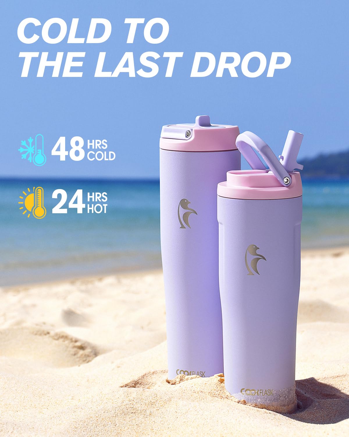 Coolflask Slima - 40Oz Insulated Water Bottle  Stainless Steel Tumblers With Straw & Handle  Fits
