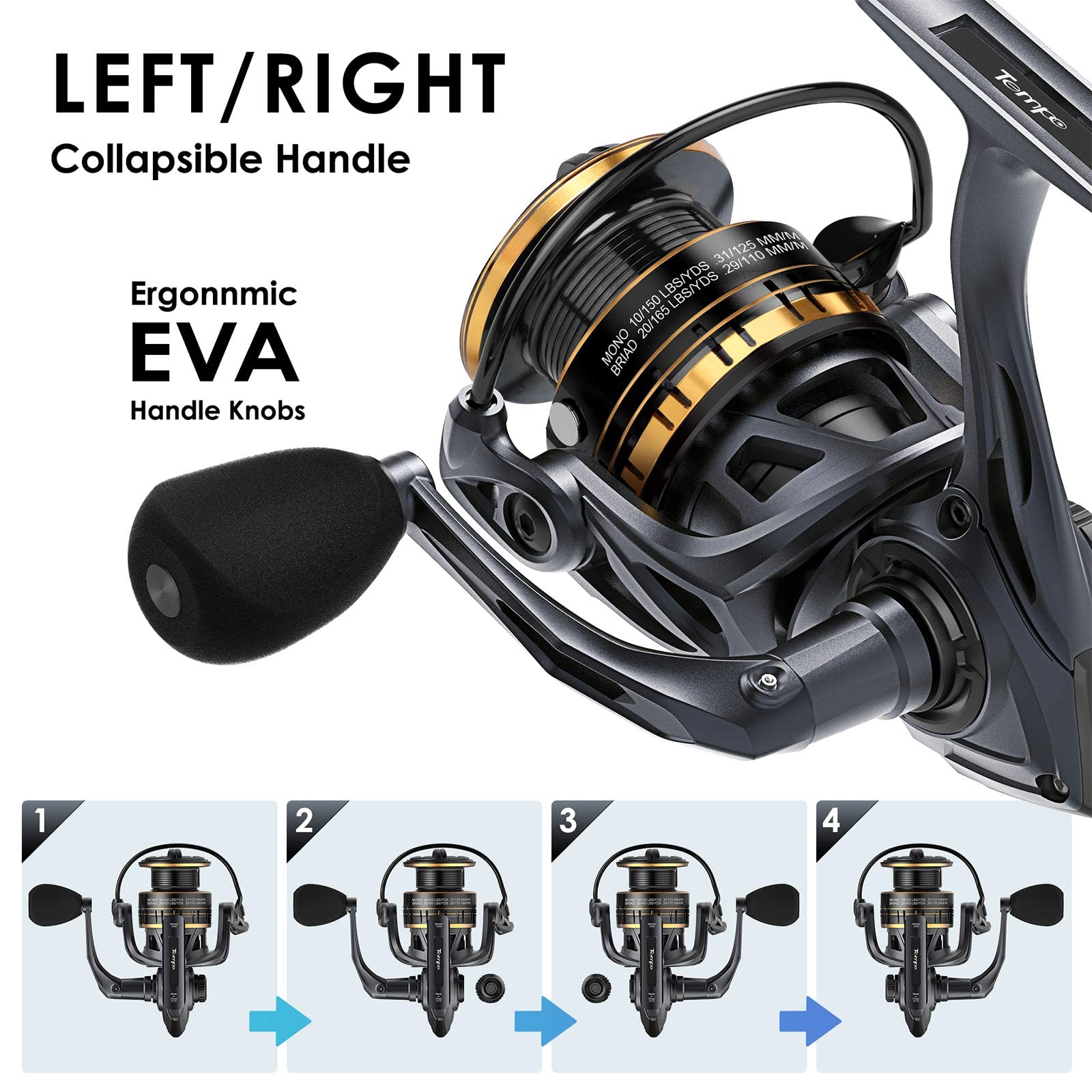 Tempo Spinning Reel, 9+1 Bb Incredibly Smooth Fishing Reels, Max Drag Up To 38.6 Lbs, With Harder Gv Rotor, Ultralight Spinning Reels