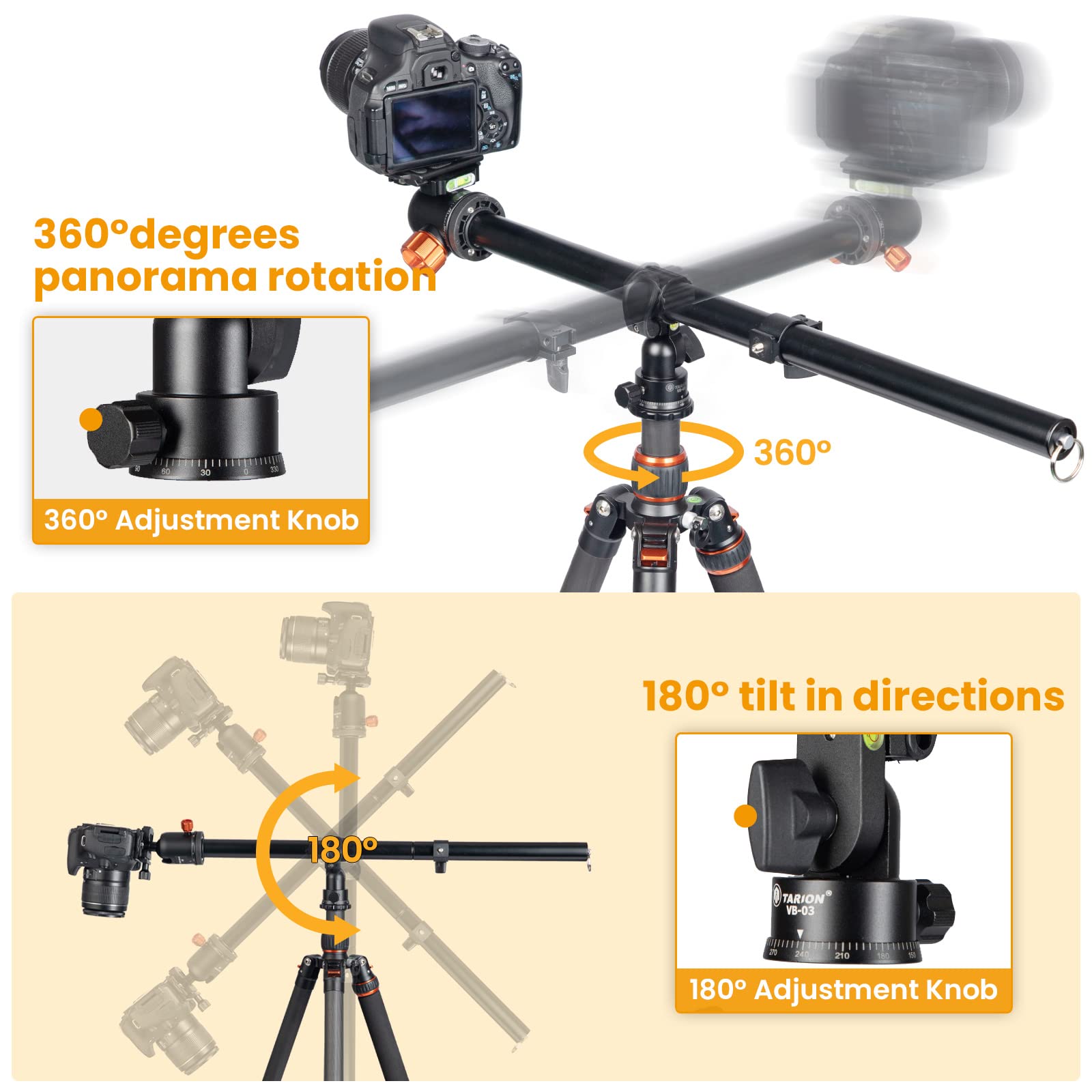 Tarion Tripod Extension Arm Horizontal Centre Column Boom 12.6" Extender 360° Rotatable Aluminum Alloy Swivel Lock With Counterweight Sandbag For Overhead Photography And Filming Vb-03