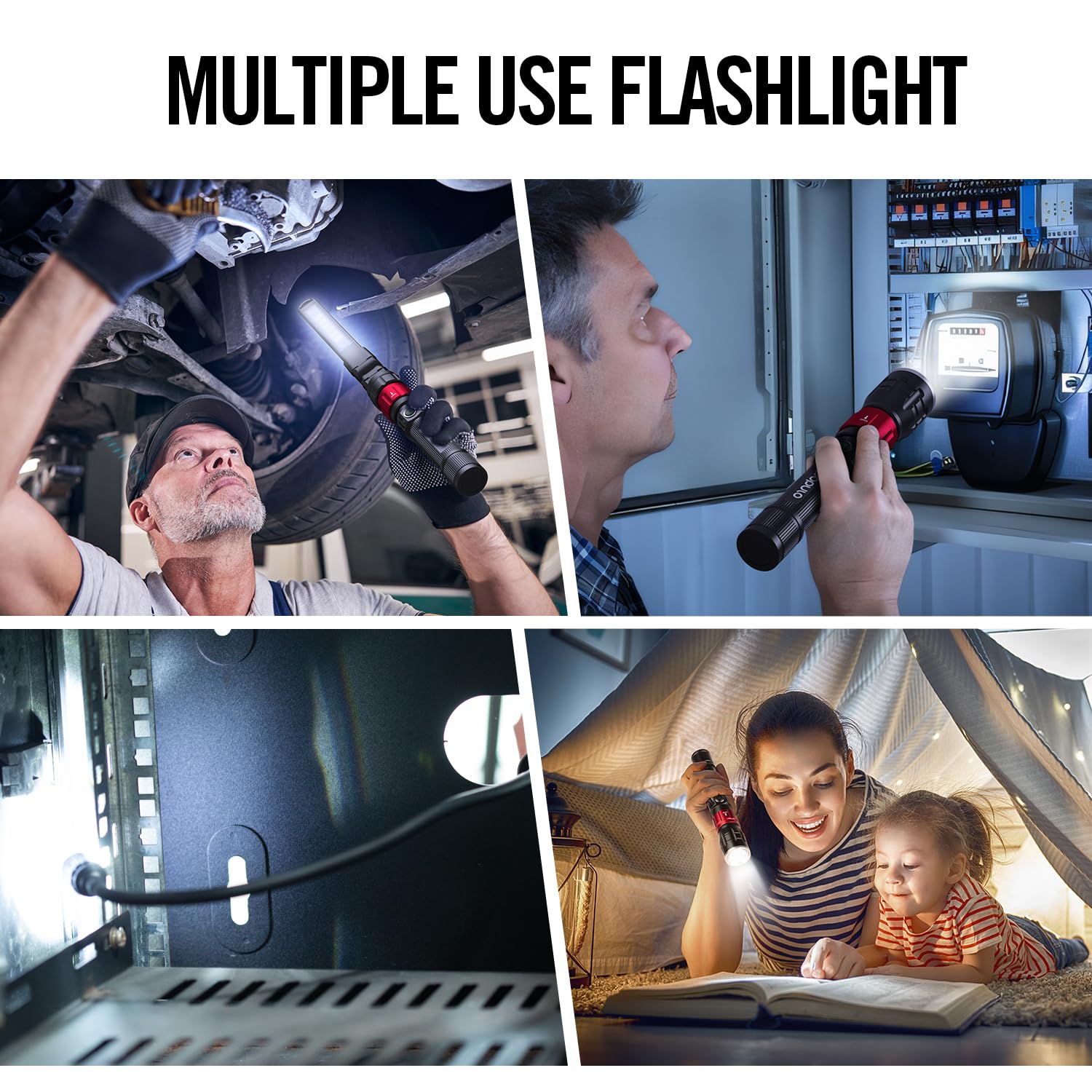 Populo 3 In 1 Led Work Lights With Magnetic Base, Led Flashlight With Flexible Gooseneck And Slim Bar Light, 400 Lumens Rechargeable Flashlights For Household, Camping And Car