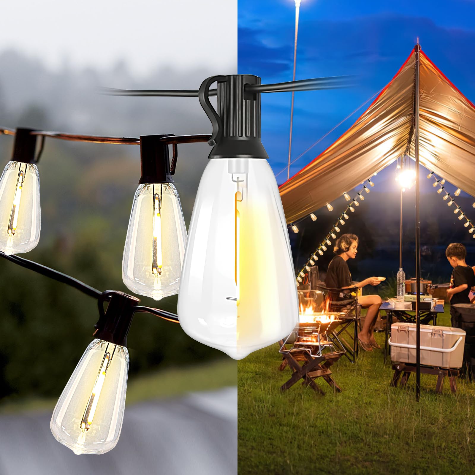 Bdrofn 200Ft Solar String Lights Outdoor Waterproof, Solar Patio Lights With Remote Control & 60+2 Dimmable St38 Edison Bulbs Shatterproof,Solar Powered String Lights For Outside Garden Backyard