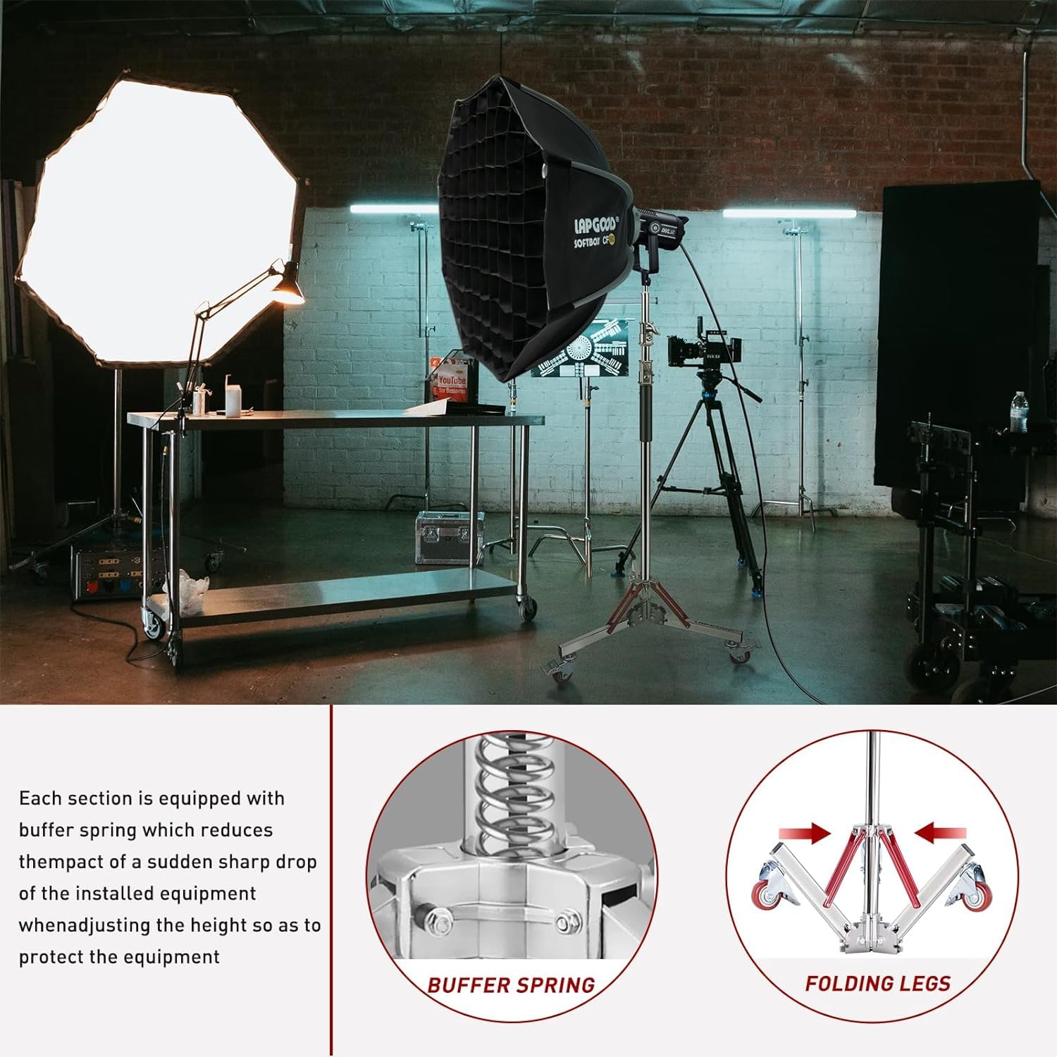 Youtin Rolling Light Stand With Casters, Heavy Duty Adjustable Tripod Stand, 100% Stainless Steel, Wheeled Base For Studio Softbox, Monolight, Reflector, Max Height 10Ft/305Cm
