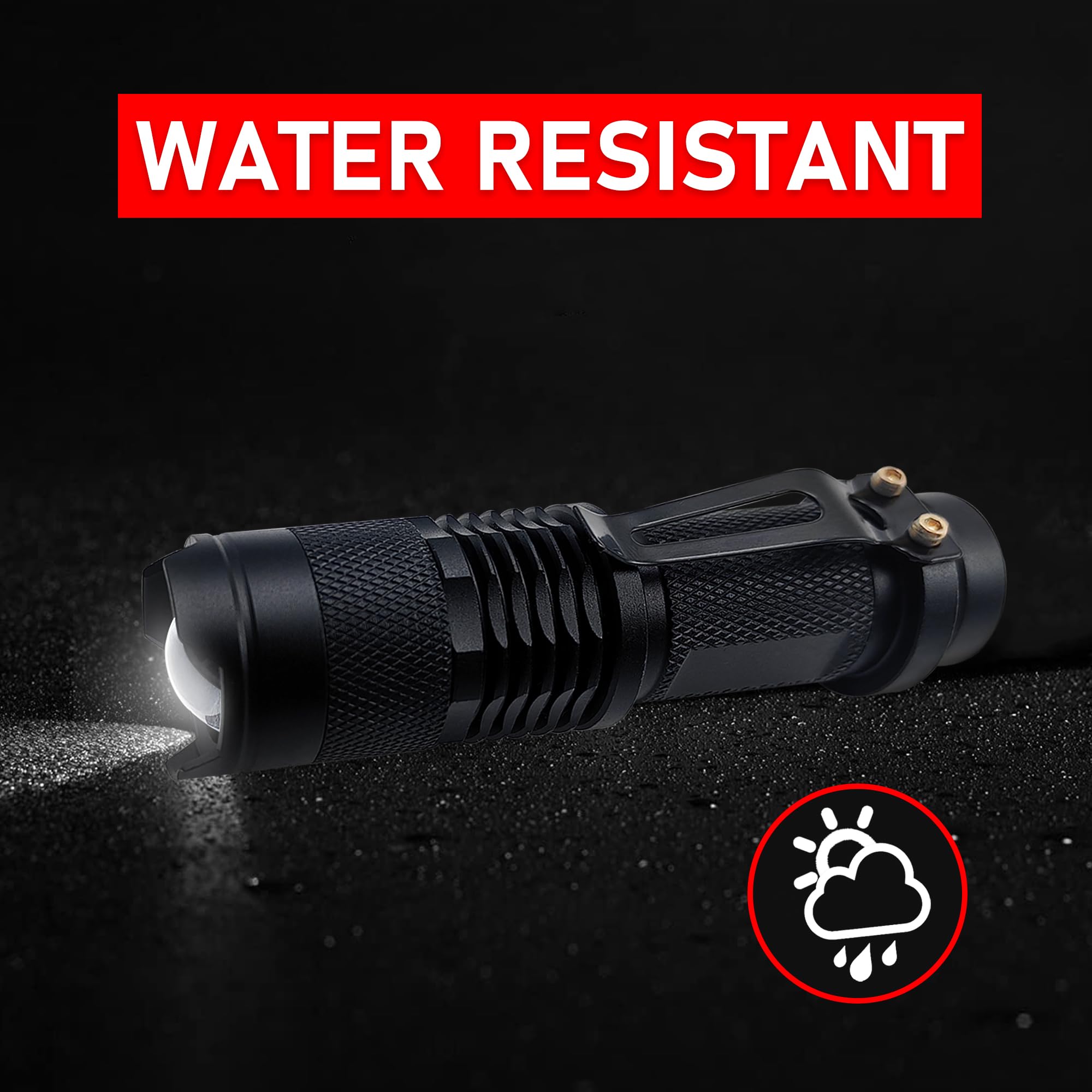 Naiveisland Super Bright Led Mini Flashlights With Belt Clip, Zoomable, Single Modes, Waterproof - Edc Flashlight For , Hiking, Camping, Hurricane & Power Outage,3-Pack