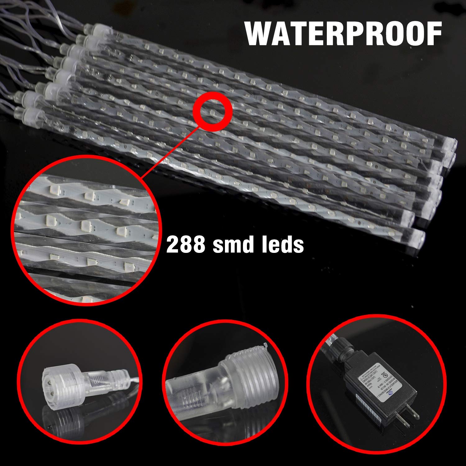 Funpeny Meteor Shower Rain Lights, 288 Led Icicle Snow Falling Christmas Lights, Outdoor Raindrop, Xmas Tree Holiday Decoration, Warm White