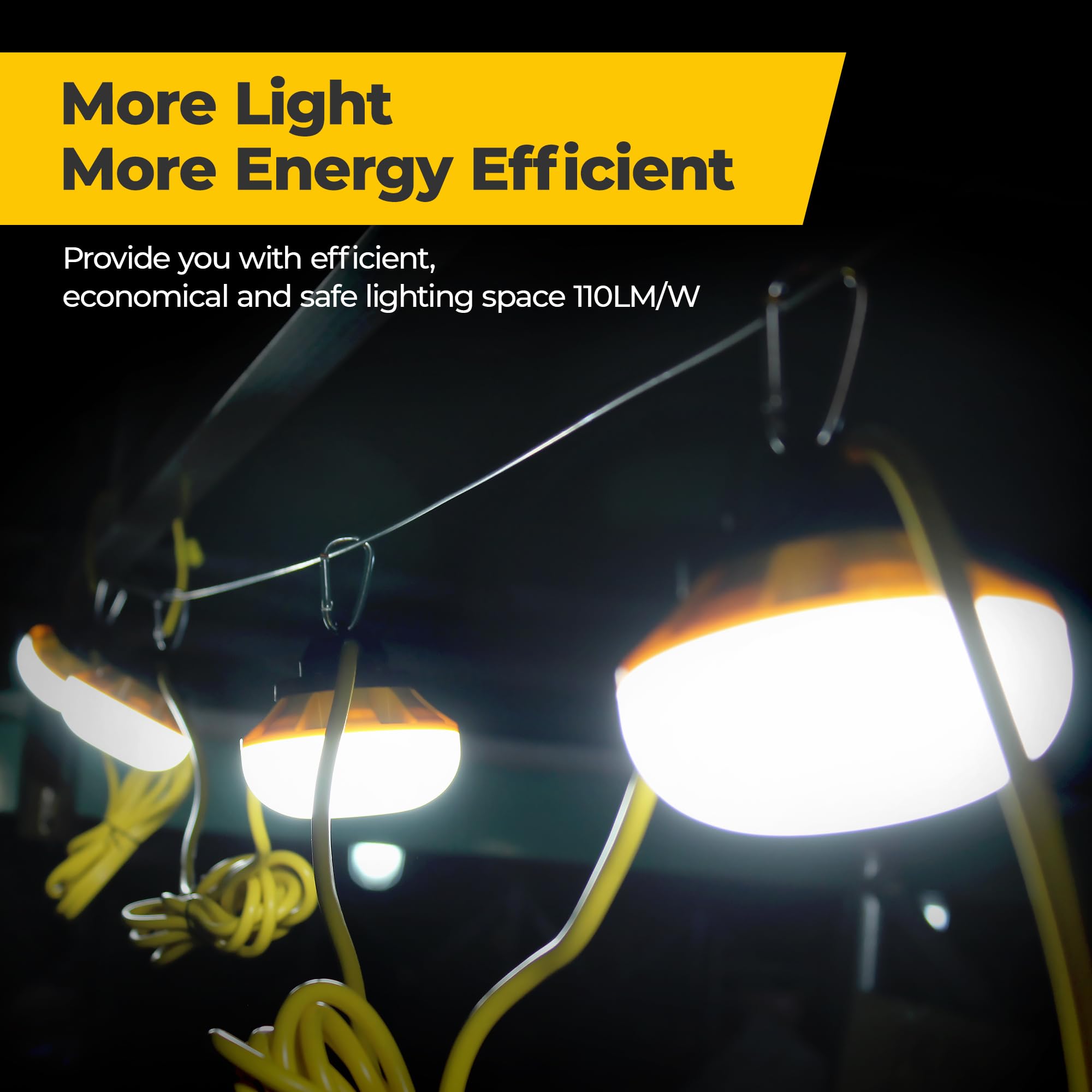 Hyanglux 50Ft Led String Lights: 3 Prong 50W 5500Lm Etl  Bright Industrial Outdoor Temporary Lighting Hanging Ip65 Waterproof 18Awg Wire Construction Work Light For Attic Jobsite Garage