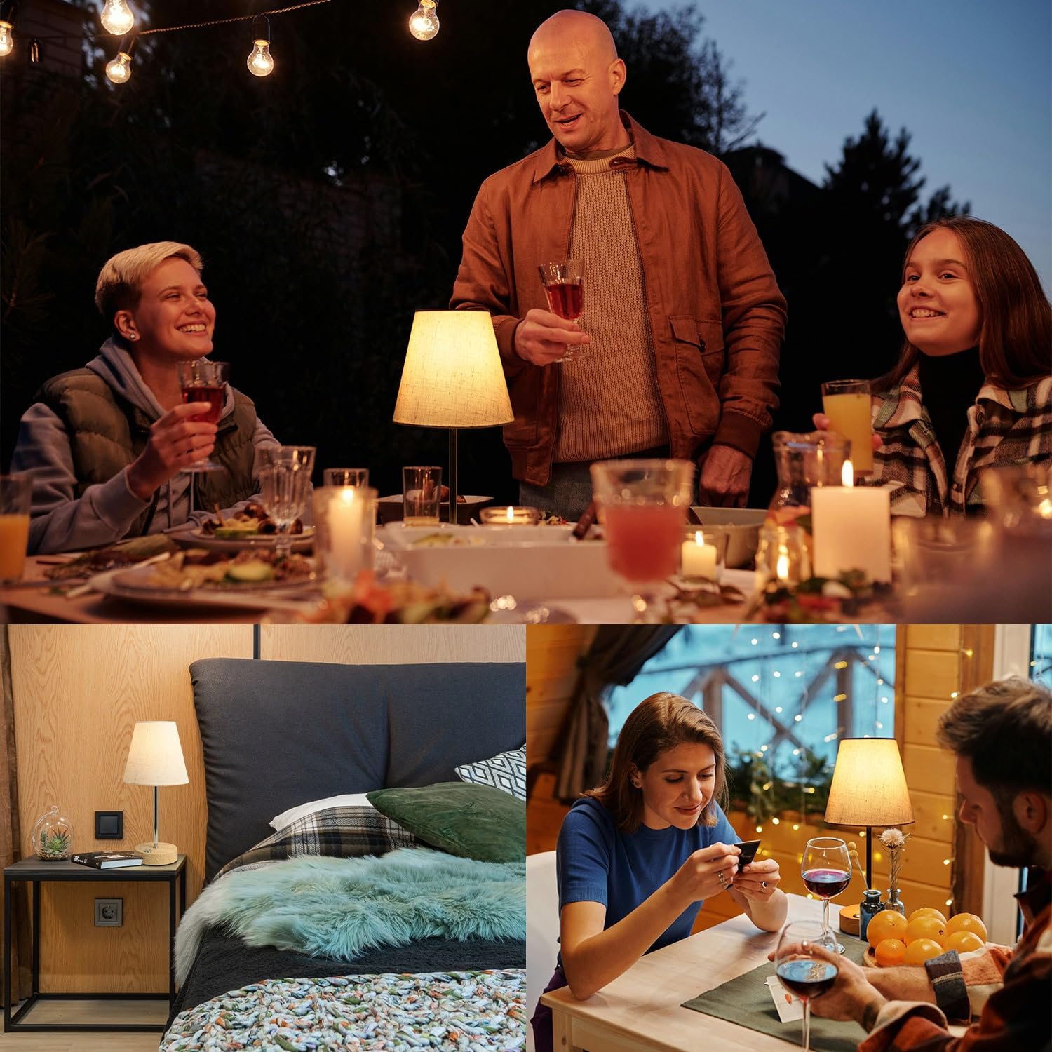 Milluxxi Cordless Lamp, 12'' Small Rechargeable Table Lamps 3000Mah Touch Control Brightness Stepless Dimmable Battery Operated Mini Fabric Shade Lamps For Living Room Dining Kitchen Counter Bedside Outdoor