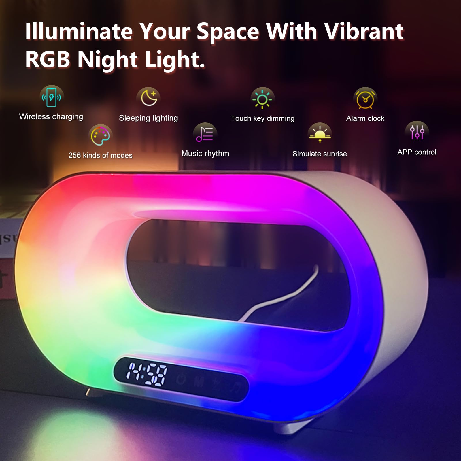 Kexu Touch Bedside Table Lamp For Bedroom Wake Up Night Light With 15W Wireless Charger Rgb Lamps For Night Stands With Alarm Clock Beside Lamps For Bedroom Living Room