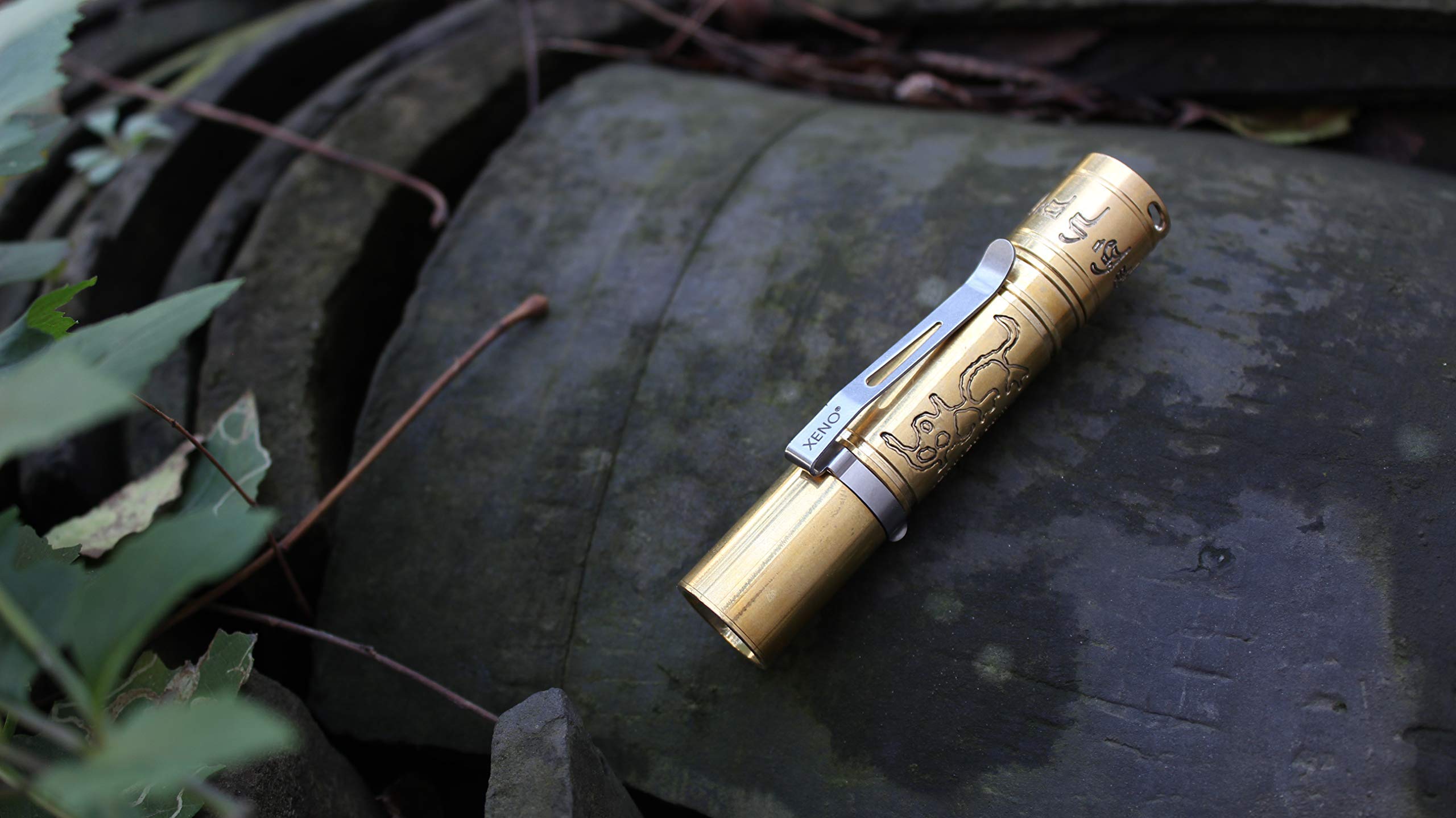 Xeno Special Brass Version Handheld Led Flashlight Es1 Cu With Detachable Clip, 6 Modes, Aa1 Battery,Waterproof