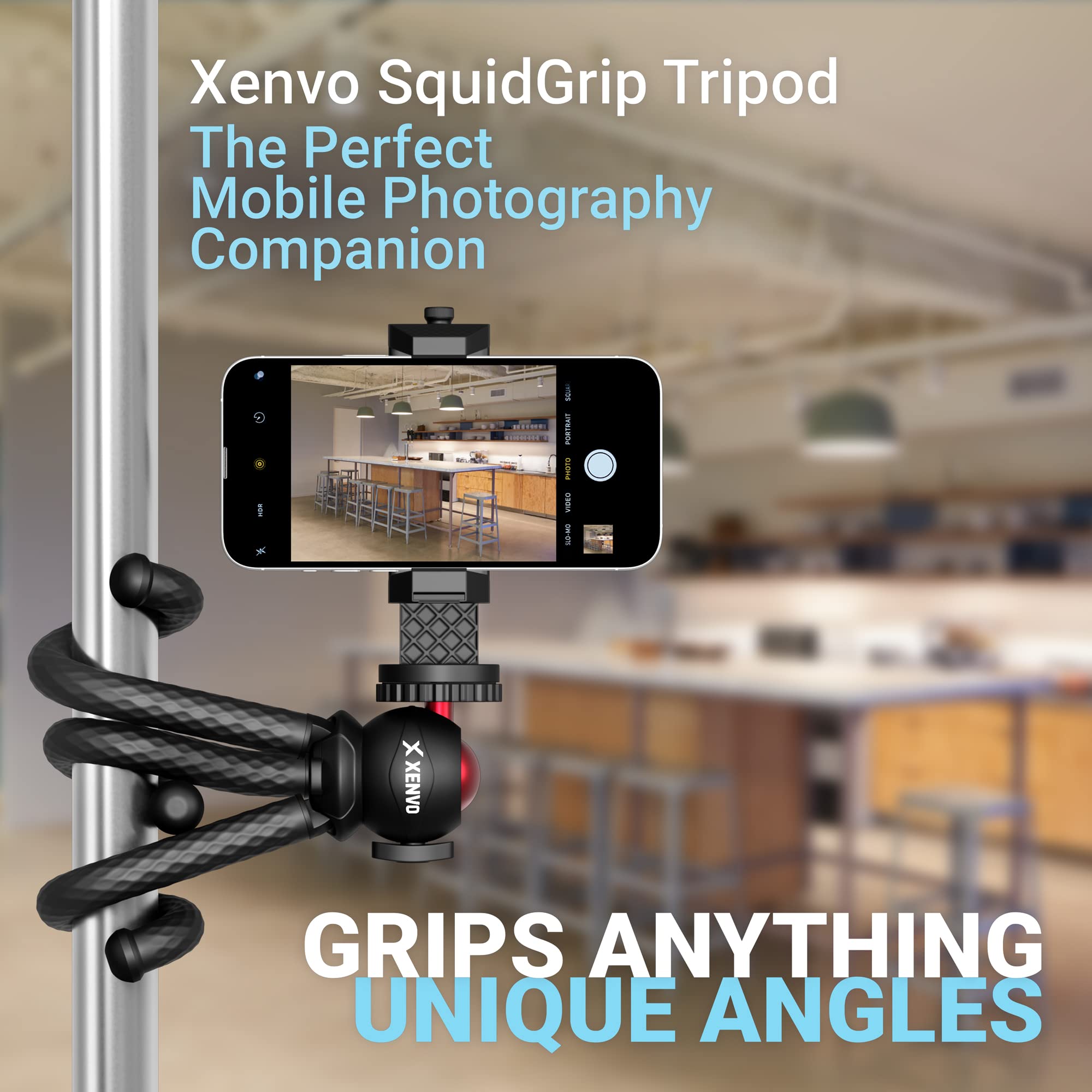 Xenvo Squidgrip Flexible Cell Phone Tripod And Portable Action Camera Holder - Compatible With Iphone, Gopro, Android, Samsung, Google Pixel And All Mobile Phones