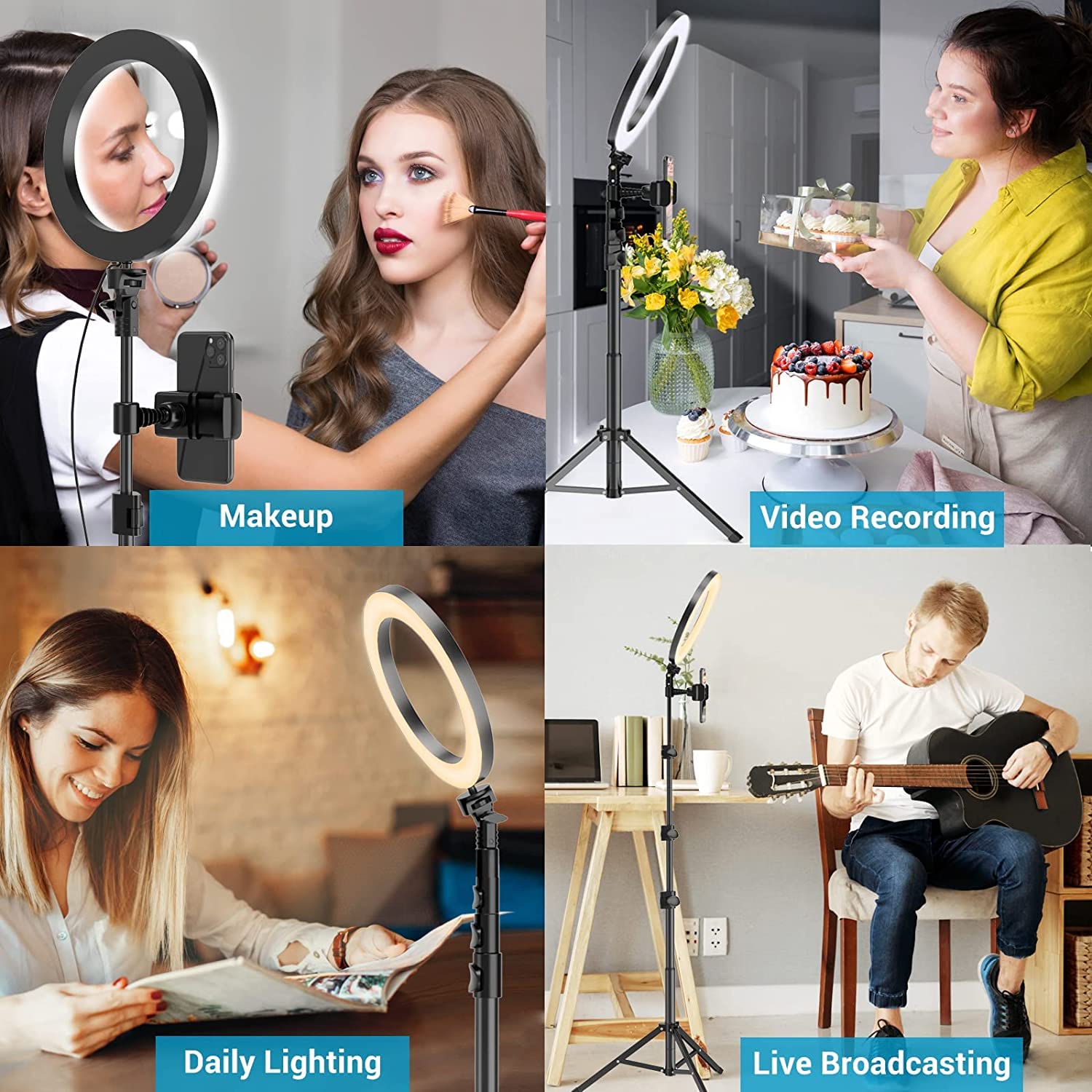 Fangflower Selfie Ring Light 9 Inch With 27”-50” Tripod Stand For Video Recording＆Live Streaming, 10 Rgb Ring Lamp With Desk Tripod, Halo Ring Light For Tiktok/Live Stream/Makeup/Youtube