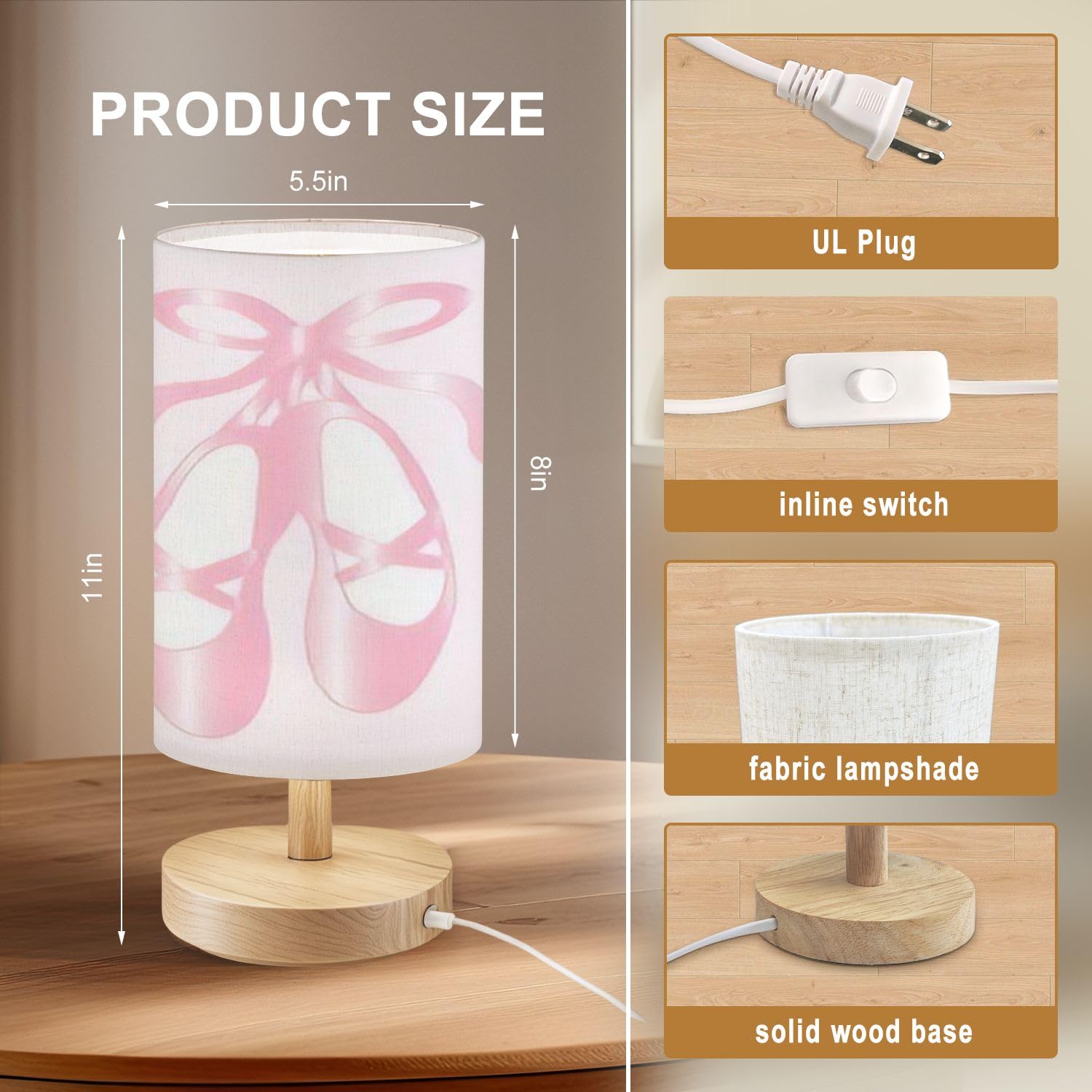 Breezzora Bedside Table Lamp Ballet Shoes 16-Way Dimmable Small Desk Lamp With Round Flaxen Fabric Shade For Nightstand Bedroom Living Room Home Decor
