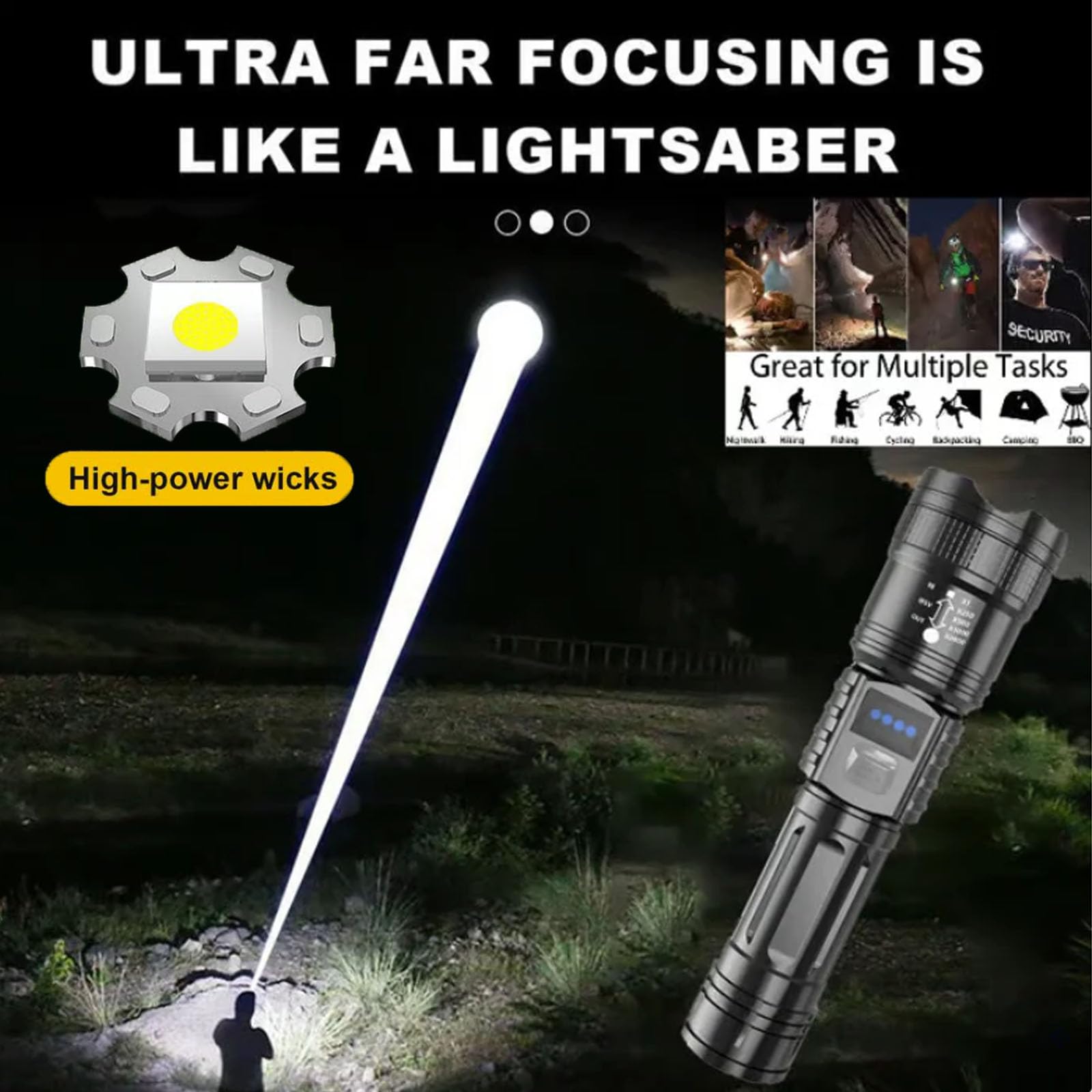 Hixako Benighty Flash Light,Benighty  The Ultimate Survival Flashlight,Led Rechargeable Utility Flashlights High Lumens,Waterproof Zoomable Emergencies Handheld Spotlight For Camping (1Pcs)
