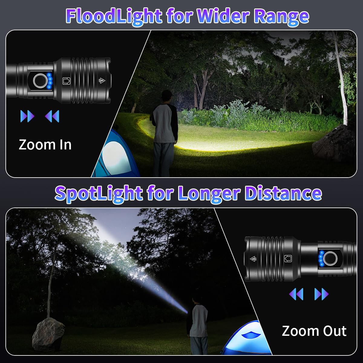 Liuptiuo Rechargeable Flashlights High Lumens, 990000Lm Super Bright Flashlight Rechargeable With 5Mode, High Powered Tactical Flashlights High Lumens, Adjustable Led Flash Light For Camping Hiking Emergencies