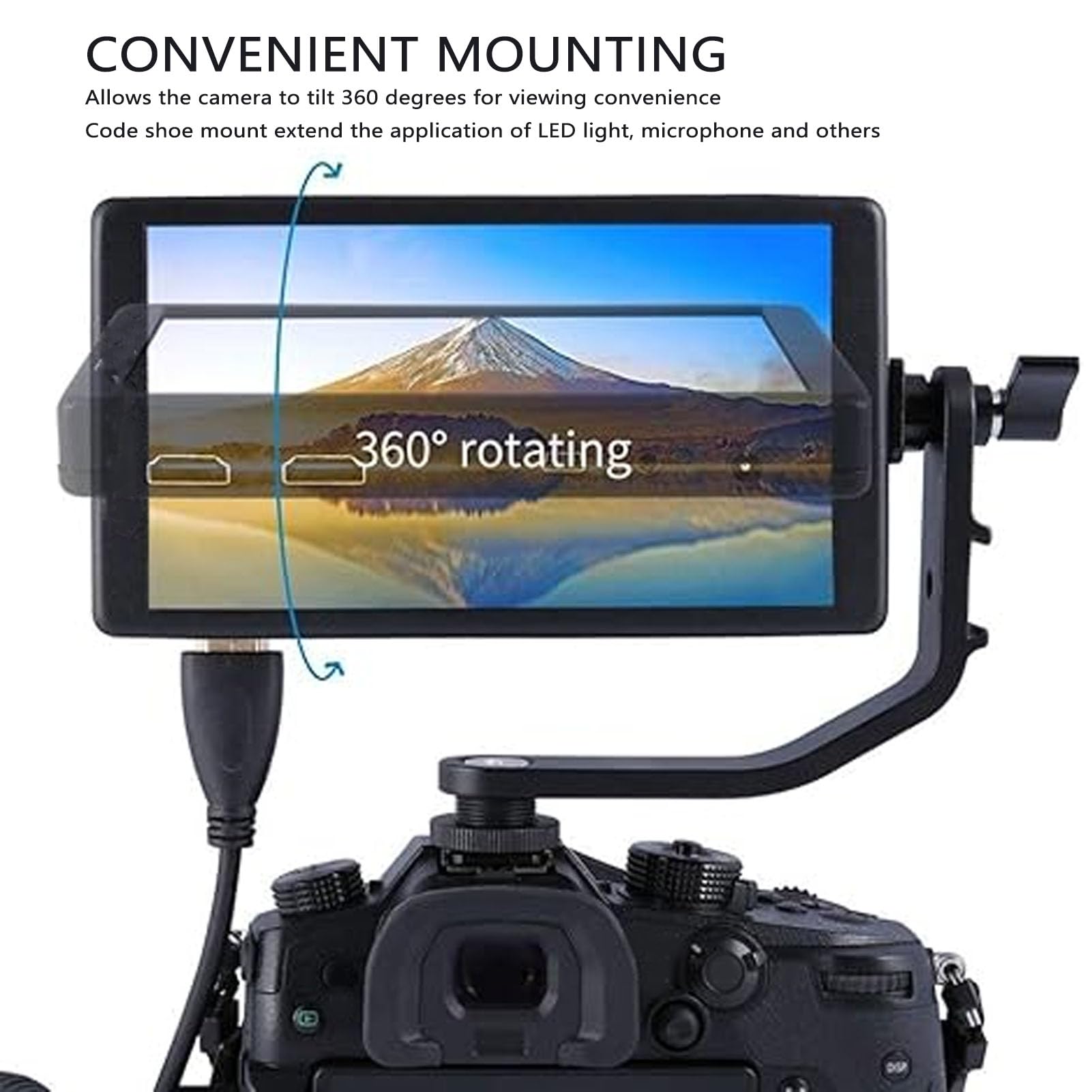 Gowenic Tilt Arm For Feelworld F5 F570 S55 Fw568 5 Inch 5.5 Inch 5.7 Inch 4K Hdmi On Camera Field Monitor Mount On Dslr Stabilizer Gimbal Crane Rig, 360 Degree Rotation