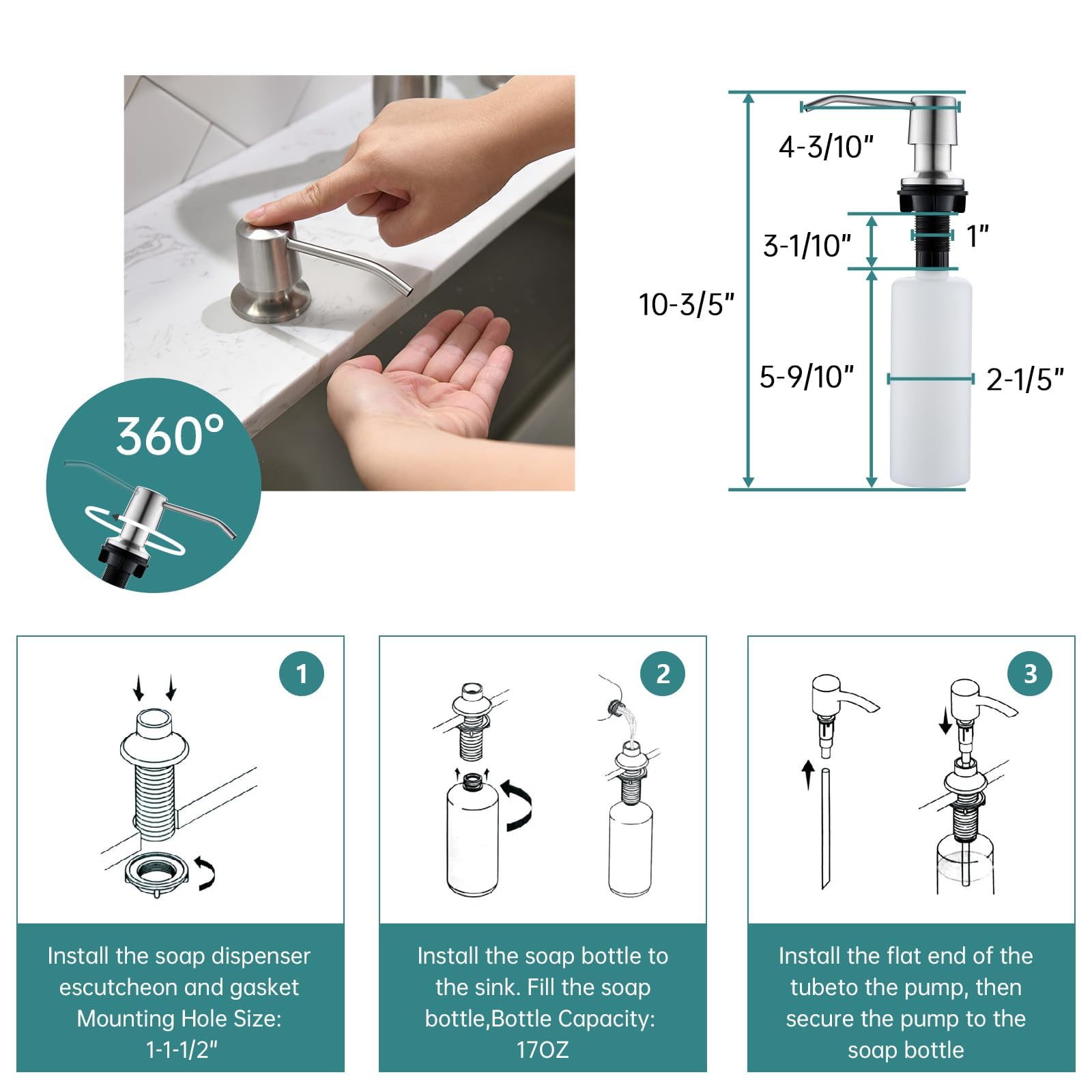 Appaso Stainless Steel Kitchen Faucet With Soap Dispenser, Pull Down Sprayer 3 Modes, Brushed Nickel High Arc Single Handle Gooseneck Faucets For 1 To 4 Holes Sink, Farmhouse, Rv, Bar, Laundry