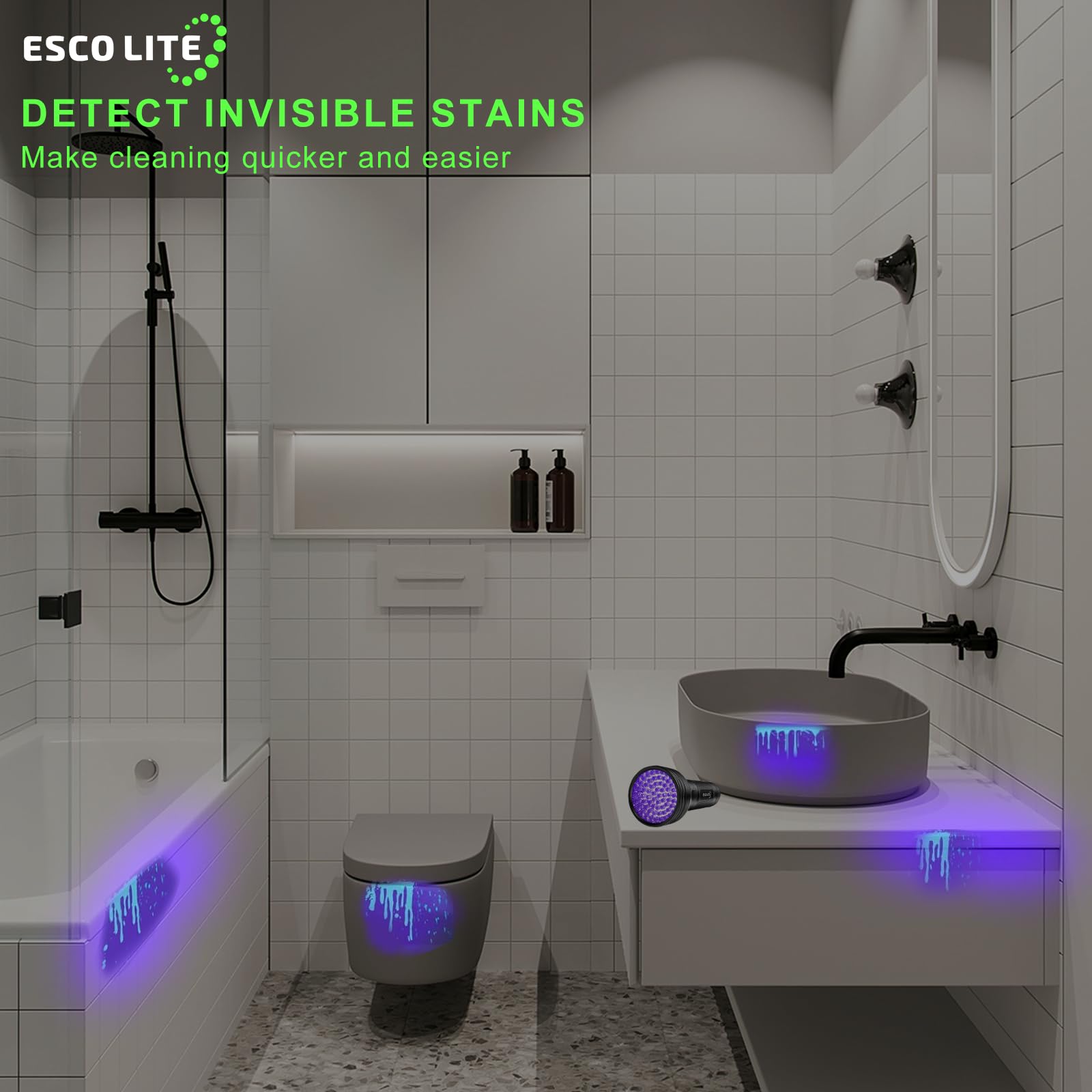 Esco Lite 51 Led Uv Flashlight Black Light And Uv Protection Safety Glasses To Detect Pet Urine, Find Scorpions, And House Clean