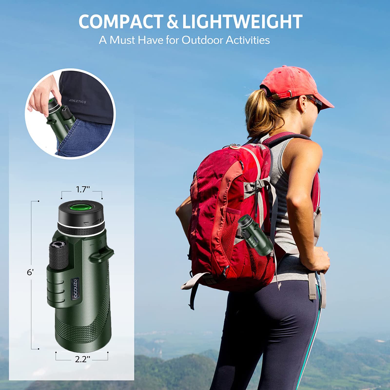 Ocouzu  40X60 Monoculars For Adults High Powered With Smartphone Adapter & Tripod,High Magnification Scope Monocular For Long Range Bird Watching/Hunting/Race Cars/Hiking