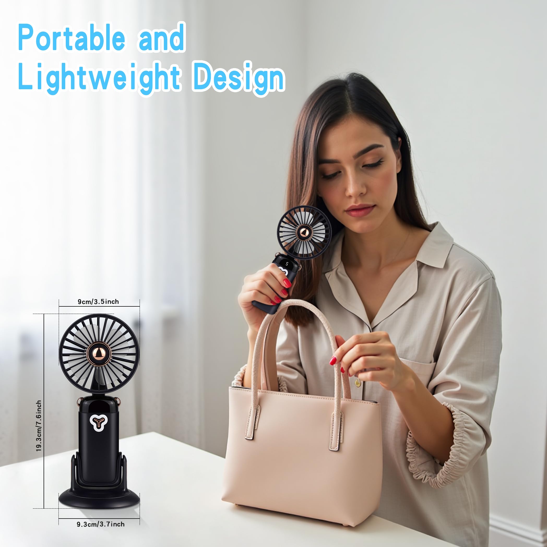 Versatile 4-In-1 Portable Handheld Fan, Battery Operated Fan With Base, 90°Ajustable, Rechargeable