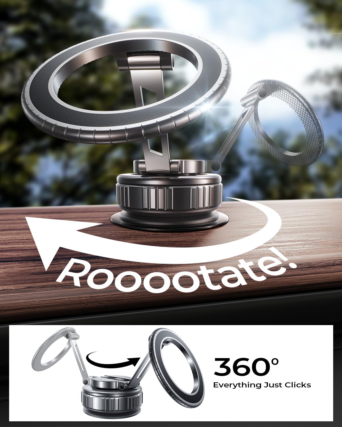 Mrglas   360° Rotation Vacuum Magnetic Phone Holder Stand,For Magsafe Suction Cup Phone Mount [89+Lbs Strongest Suction & Magnetic] Adjustable Swivel Lock, For Your Car/Gym/Mirror/Kitchen