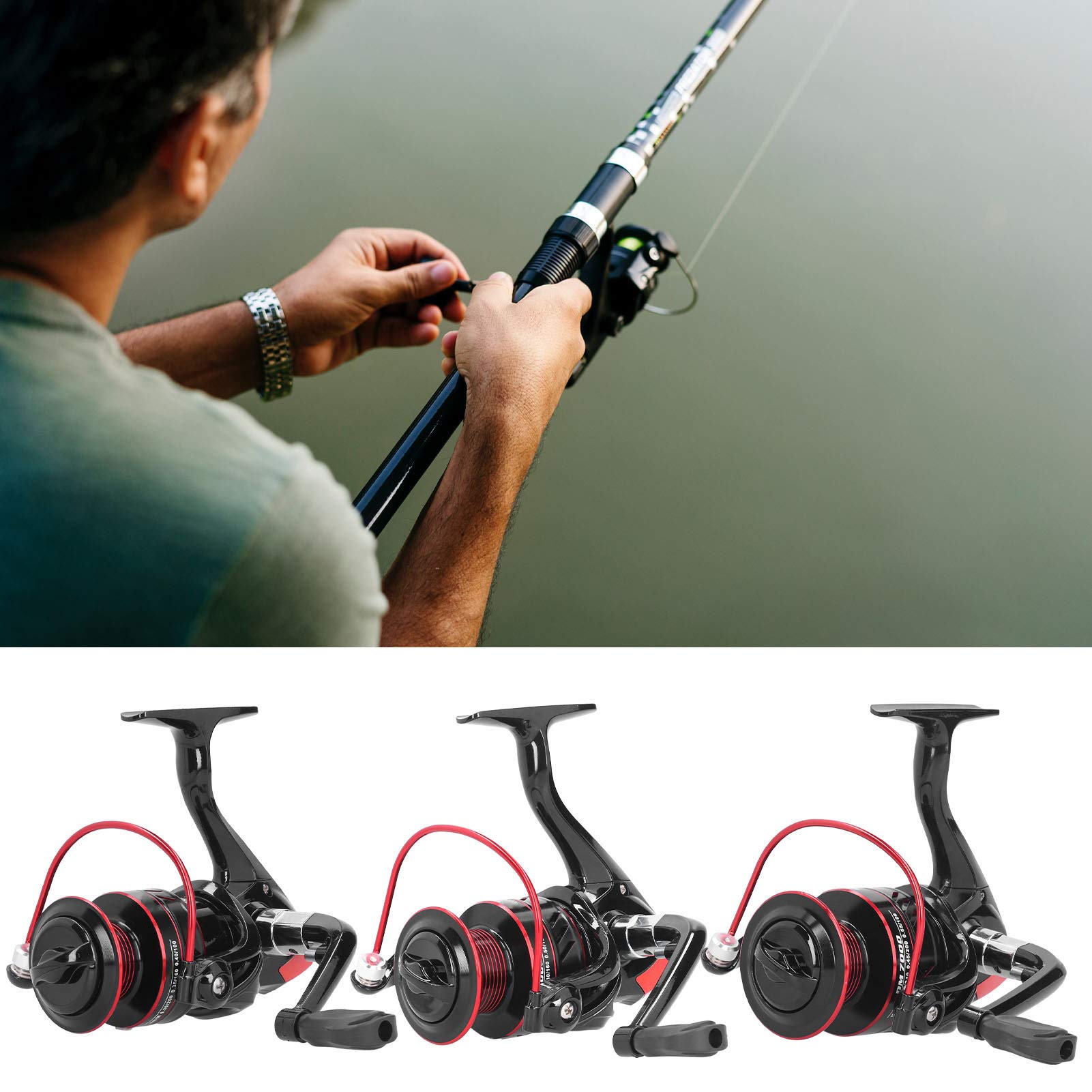 Keenso Fishing Reel Spool, Metal Wheel Spool Sea Rod Lure Rock Fishing Long Shot Reel Accessory Black Red(Dm6000) Fishing Reels And Fishing Maintenance Tools