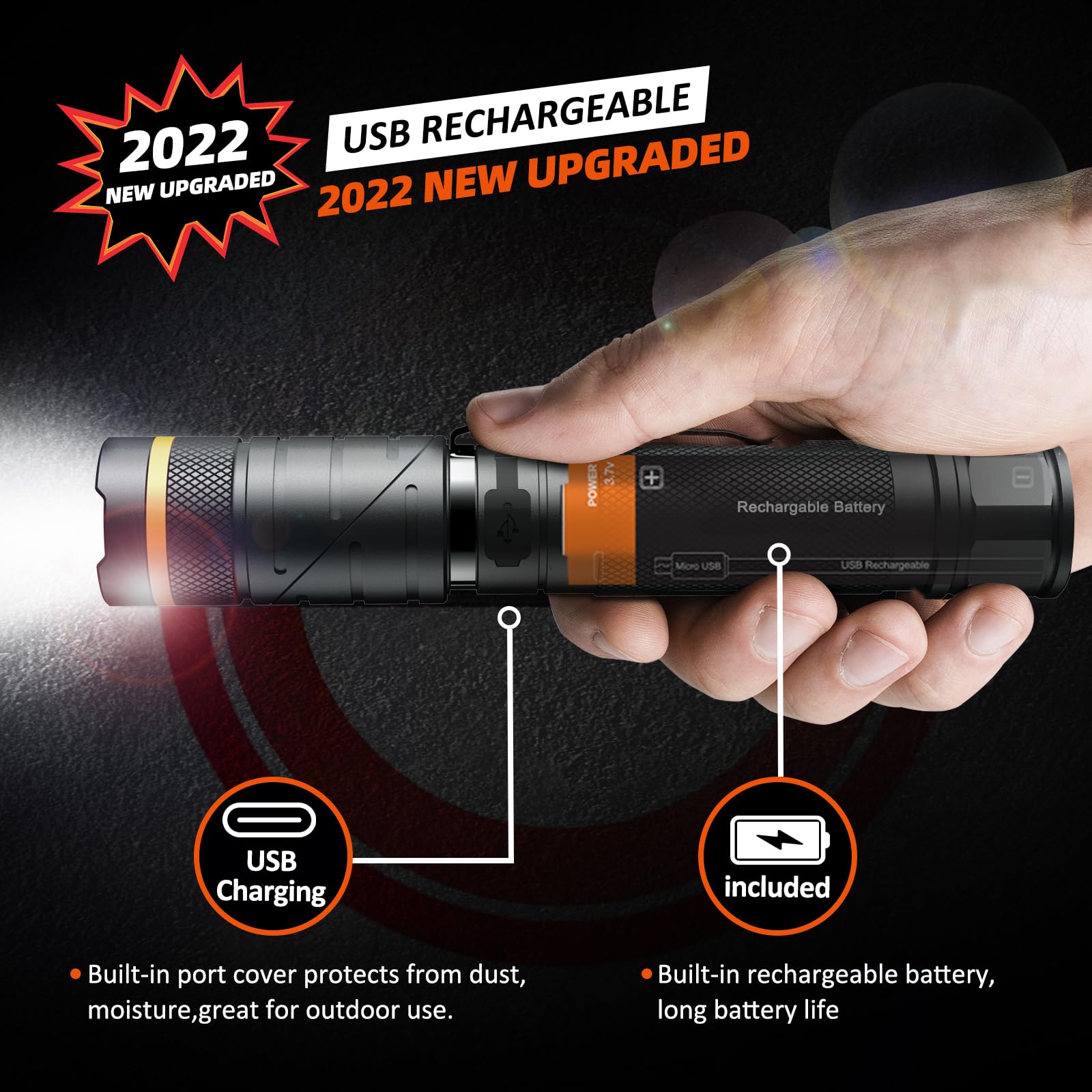 Nicron Flashlights,Rechargeable Magnetic Led Flashlights,1200 High Lumens Tactical Flashlight,White/Red/Green Lights Usb Charging,90 Degree Twist,Ip65 Waterproof Outdoor