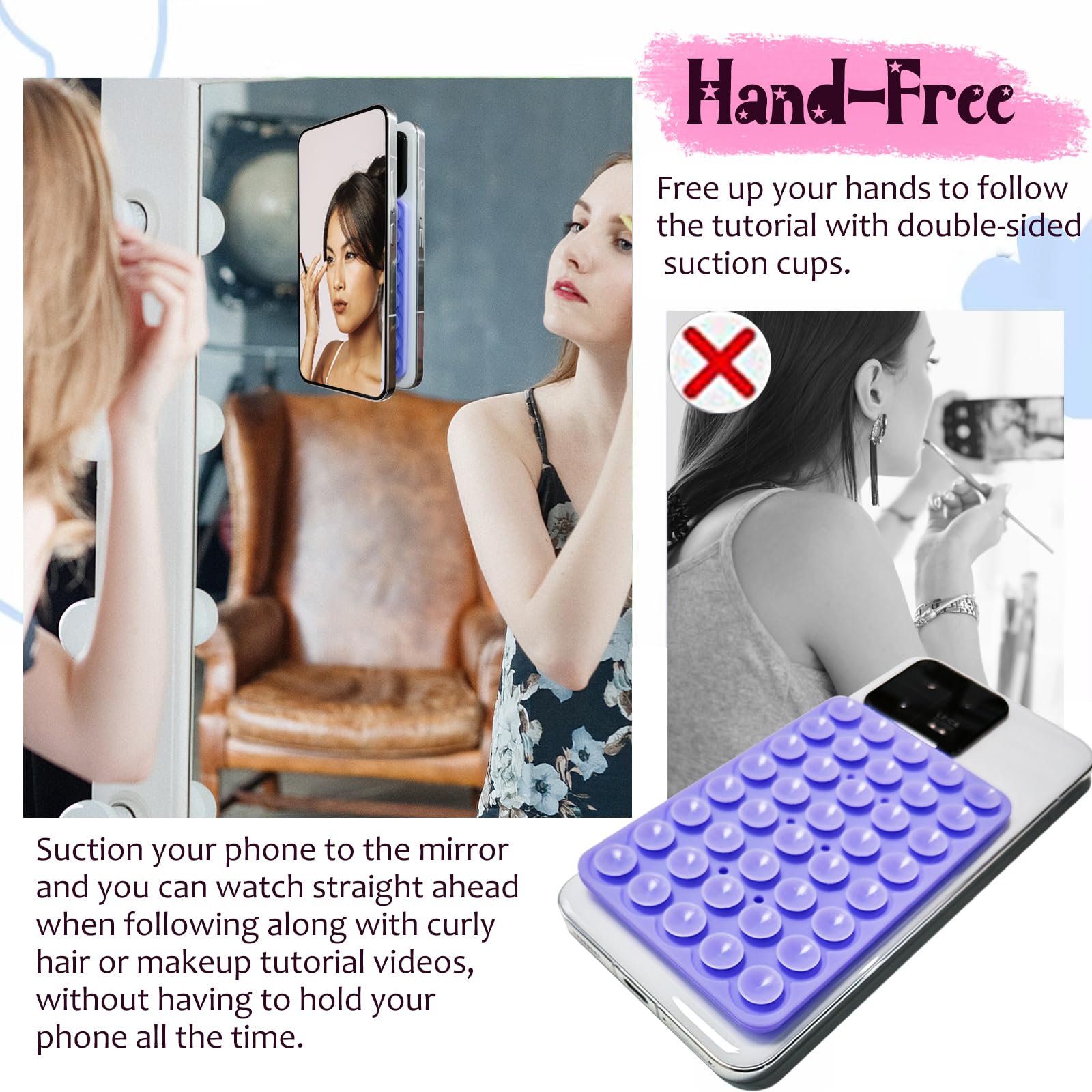Azxyi 2 Pack Silicone Suction Cup Phone Case Mount Double Sided, Non Slip Phone Accessories For Cellphone, Hands- Strong Grip Silicon Phone Holder For Selfies And Videos (Lightpink&Translucent)