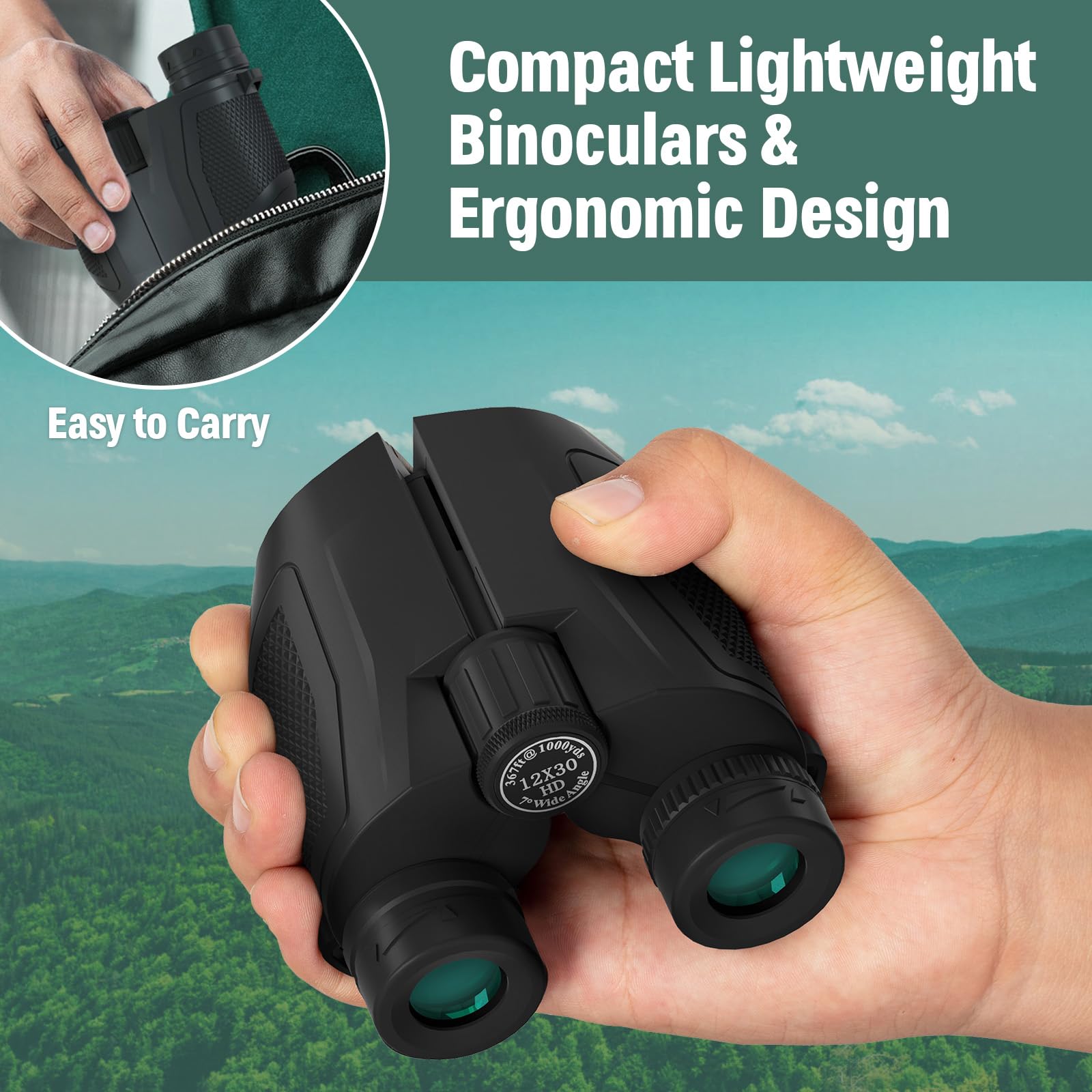Urbancoast 12X30 Compact Binoculars For Adults High Powered - Travel Small Binoculars With Phone Adapter For Cruise Ship Hiking Bird Watching Sports Safari Viewing Football Sports Concert