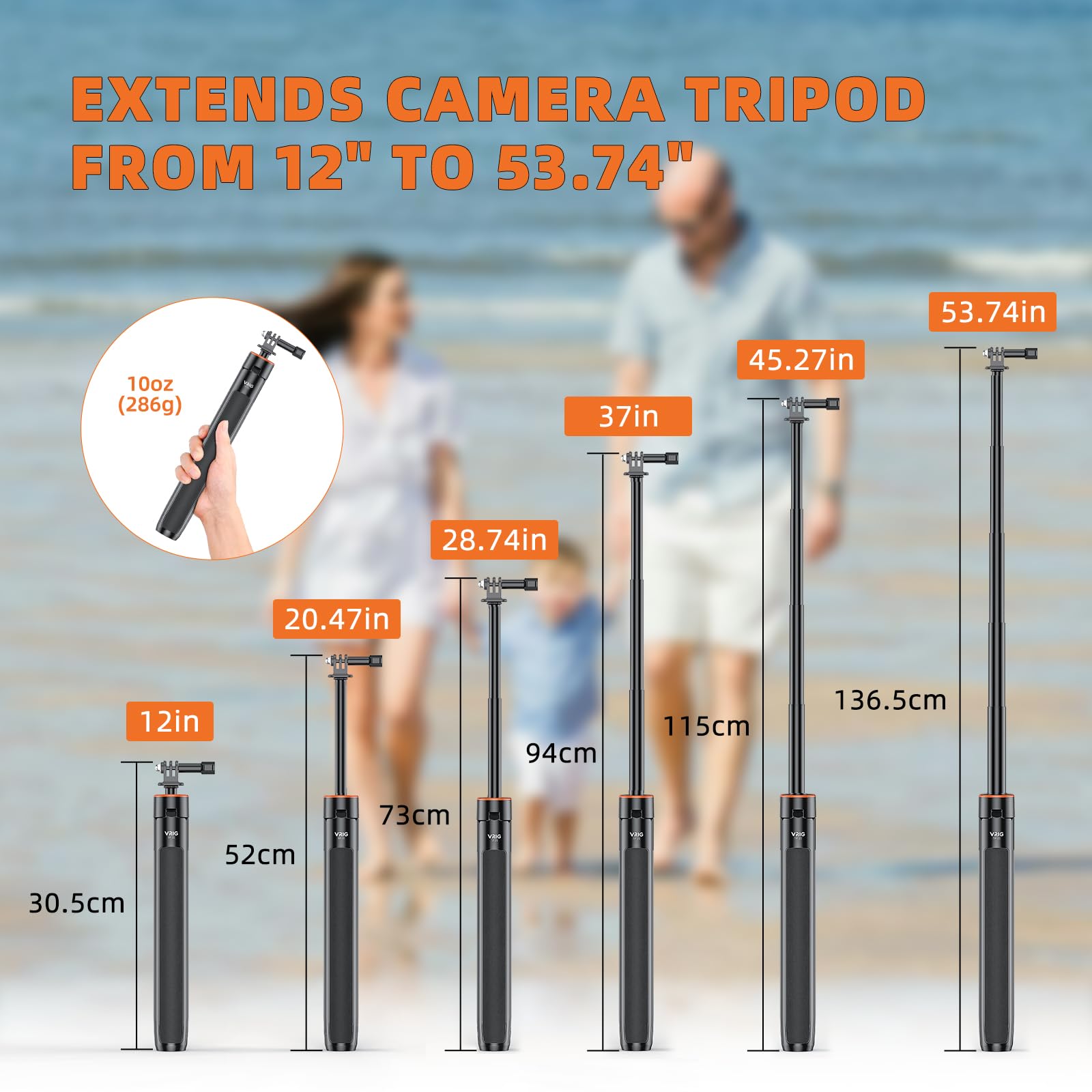 Brdrc 53.74‘’ Selfie Stick Extendable Camera Vlogging Tripod For Dji Action 5 Pro Insta 360 Go 3S/X4/X3,Camera Mount Extender Telescopic Rod Extension Pole,Osmo Pocket 3 Tripod For Gopro 13/12/11/10/9