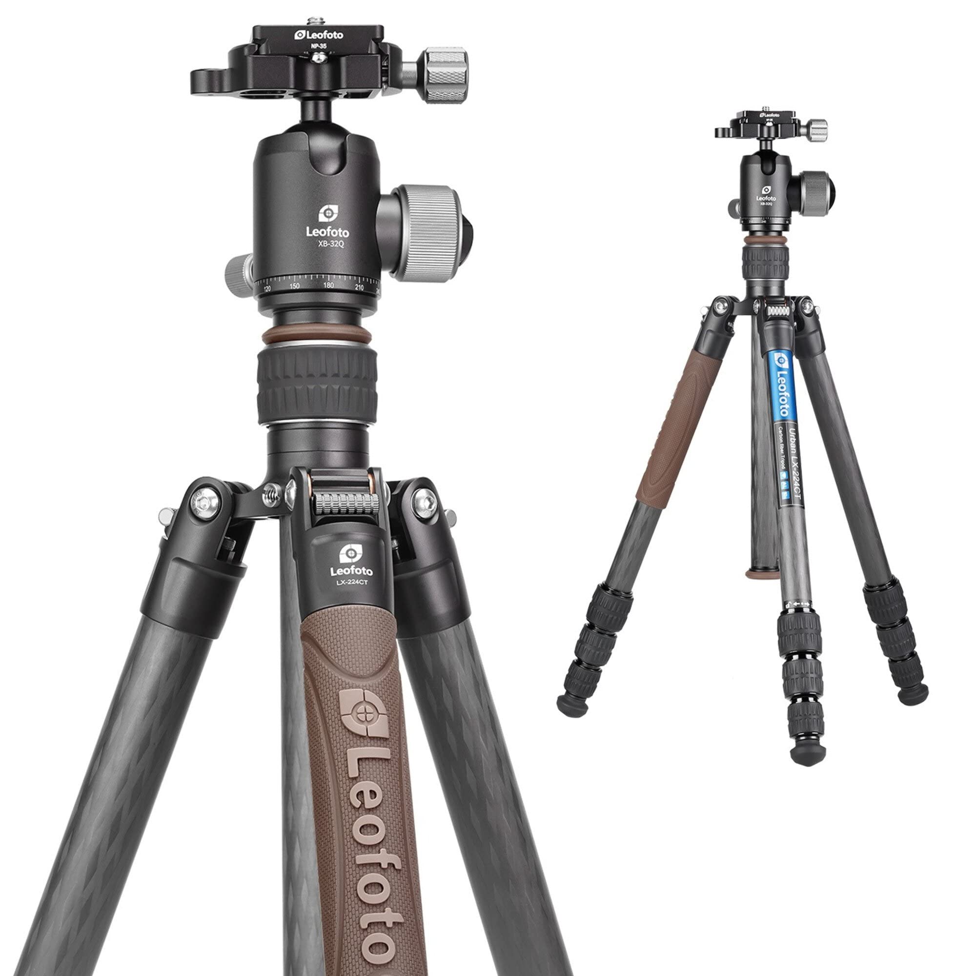 Leofoto Lx-224Ct+Xb-32Q Travel Tripod, Urban Series, Carbon Fiber, 4 Leg Sections, Portable And Lightweight, Reversible Leg And Center Column, Ball Head Set