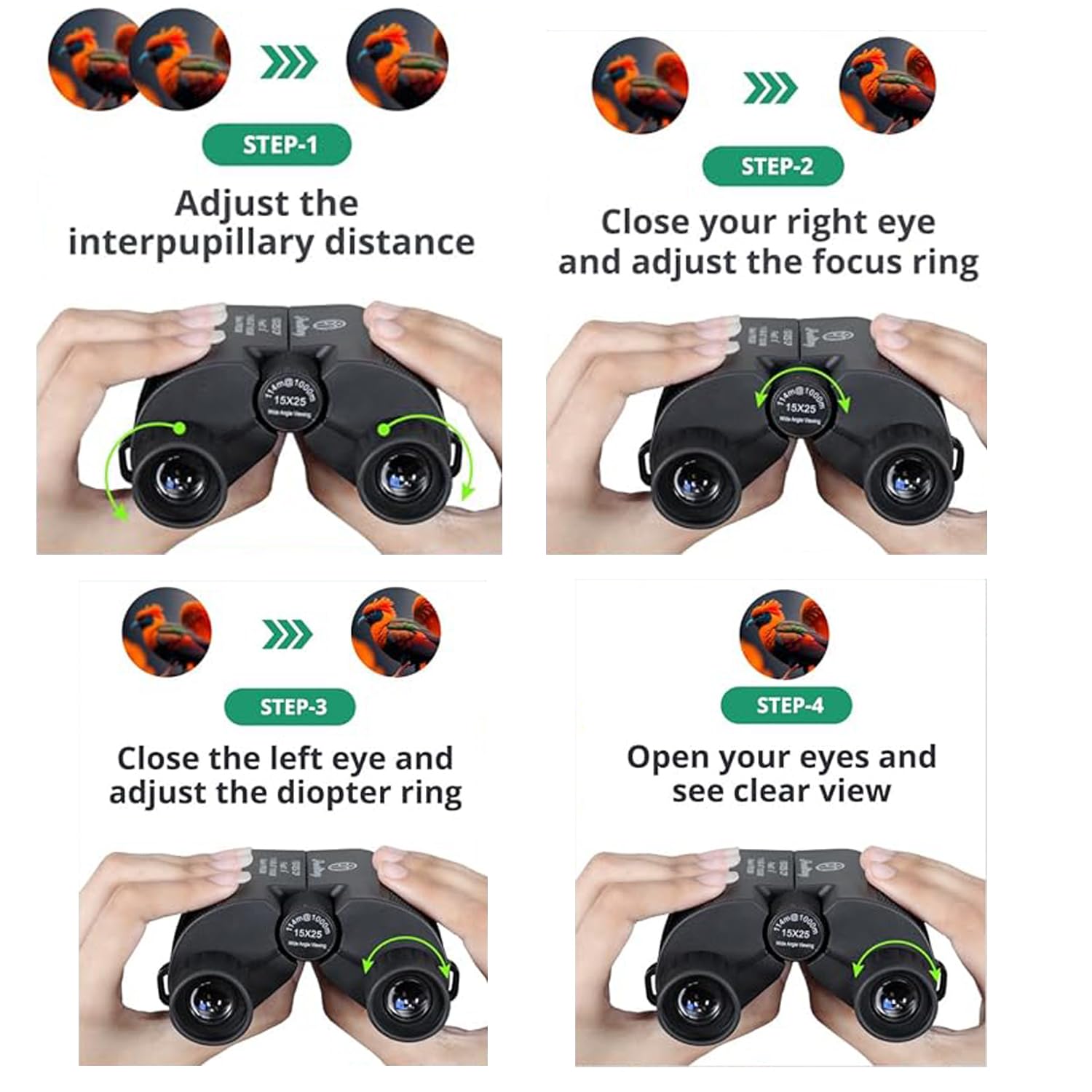 Peermary Compact Binoculars For Adults And Kids 15X25 - Bak4 Prism For Brighter & Sharper Image - Fully Multi Coating Prevent Surface Reflection & Boost Light For Bird Watching, Outdoor Hunting, Travel