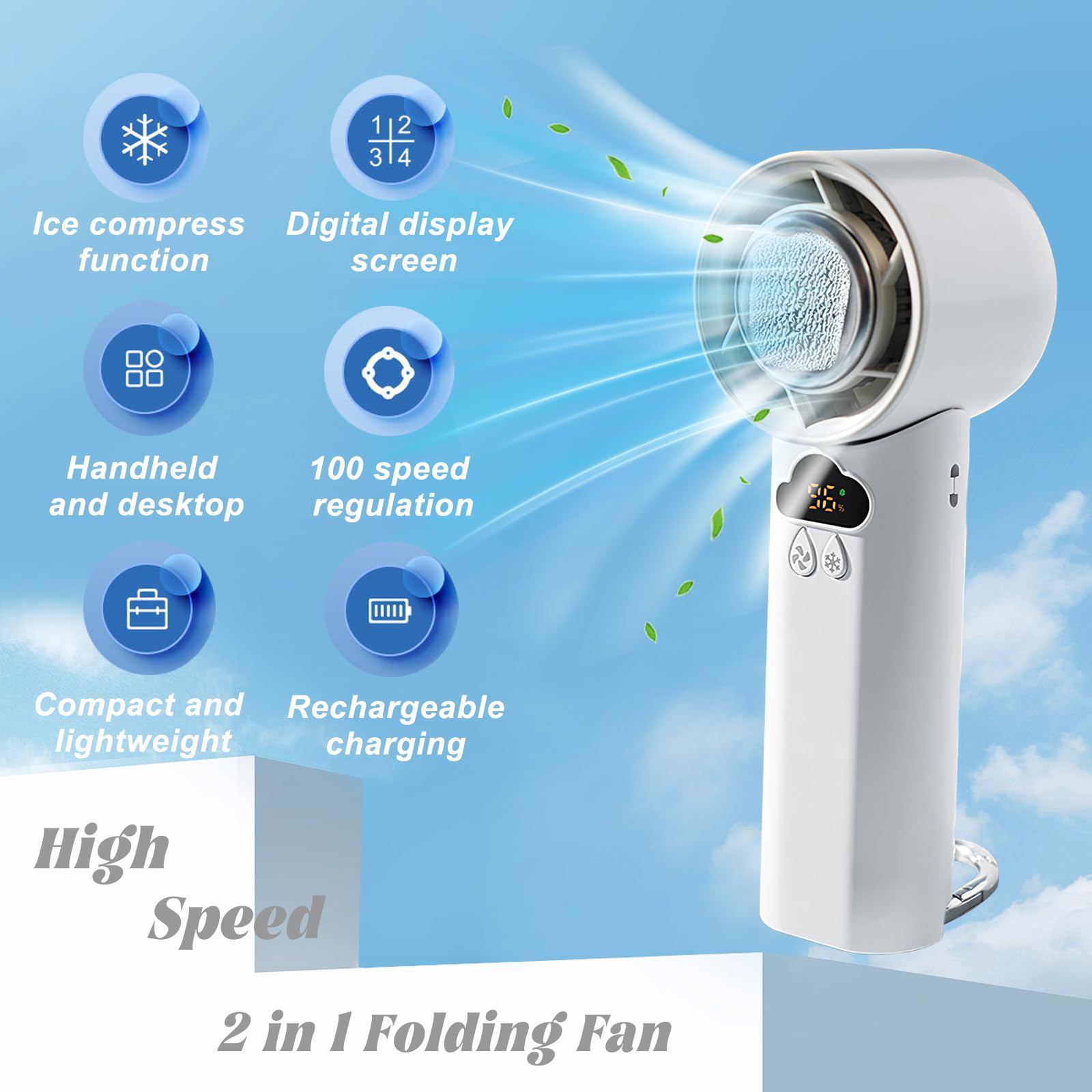 Portable Handheld Fan, High-Speed 2 In 1 Folding Fan, Small Rechargeable Fans With Handheld