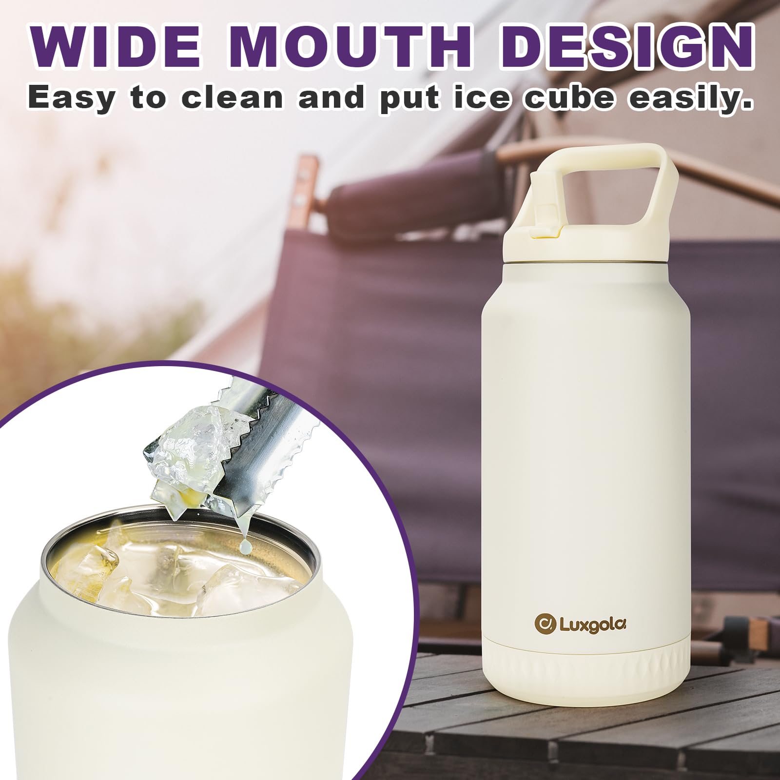 64 Oz Insulated Water Bottle, Half Gallon Stainless Steel Vacuum Tumbler With Flip Straw Lid