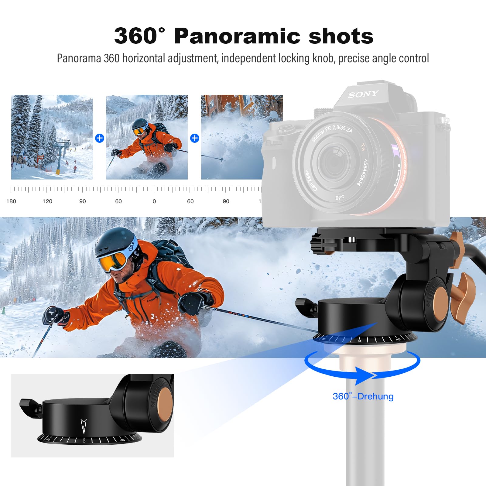 Soonpho Q-08S Heavy Duty Video Camera Tripod Fluid Drag Pan Head With Extended Handle For Dslr Camera,Camcorders,1/4 & 3/8 Inch Screw Sliding Plate 360 Degree Rotating Tripod Head