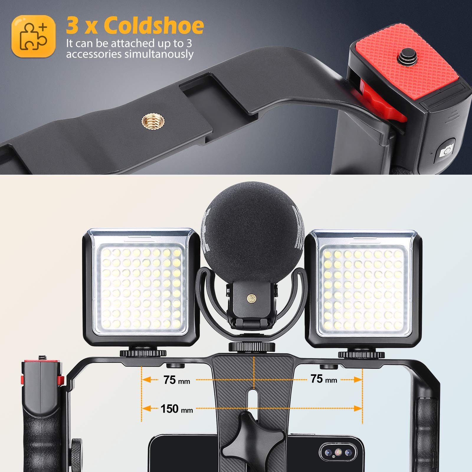 Zeadio Smartphone Stabilizer Grip, Cellphone Video Rig Tripod Mount Holder, With Wireless Remote Shutter For All Iphone And Android Smartphones