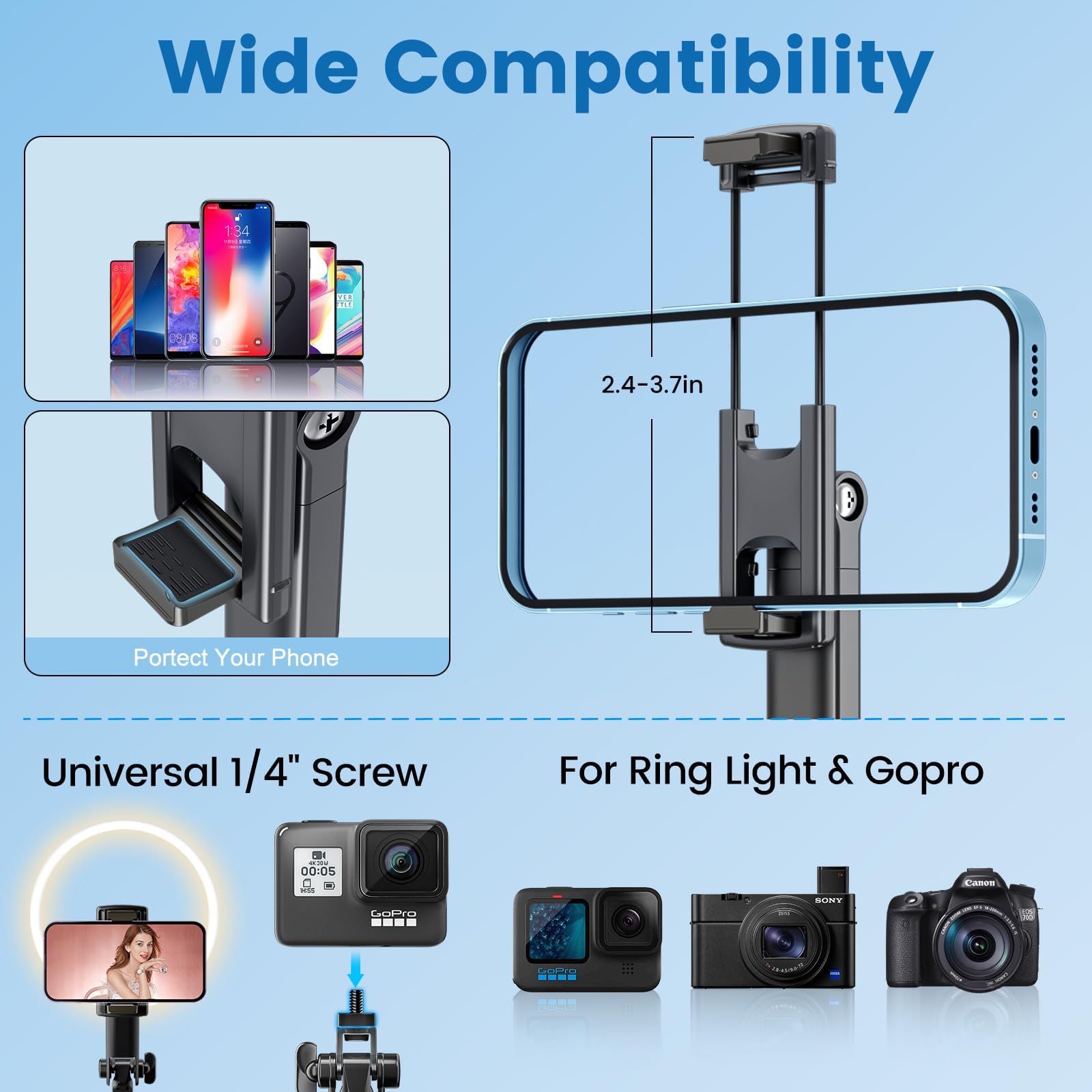 Marchpower 67'' Tripod For Cell Phone, Selfie Stick For Iphone Android With Remote And Light, Panoramic Photography Portable Travel Tripod For Video Recording/Live Streaming/Photography/Vlog