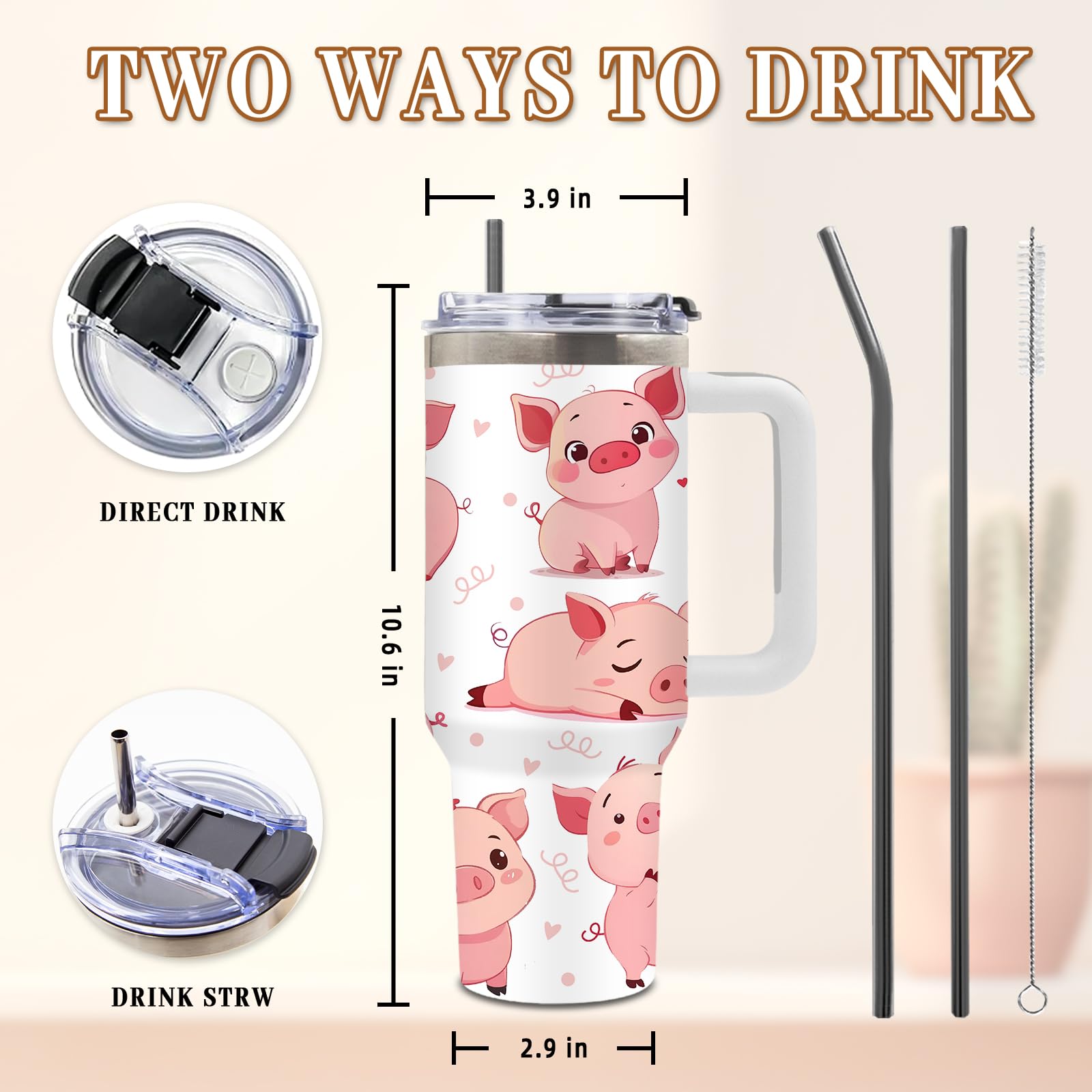 40 Oz Pig Tumbler With Handle And Straw, Just A Girl Who Loves Pig Tumbler, Cute Stainless Steel