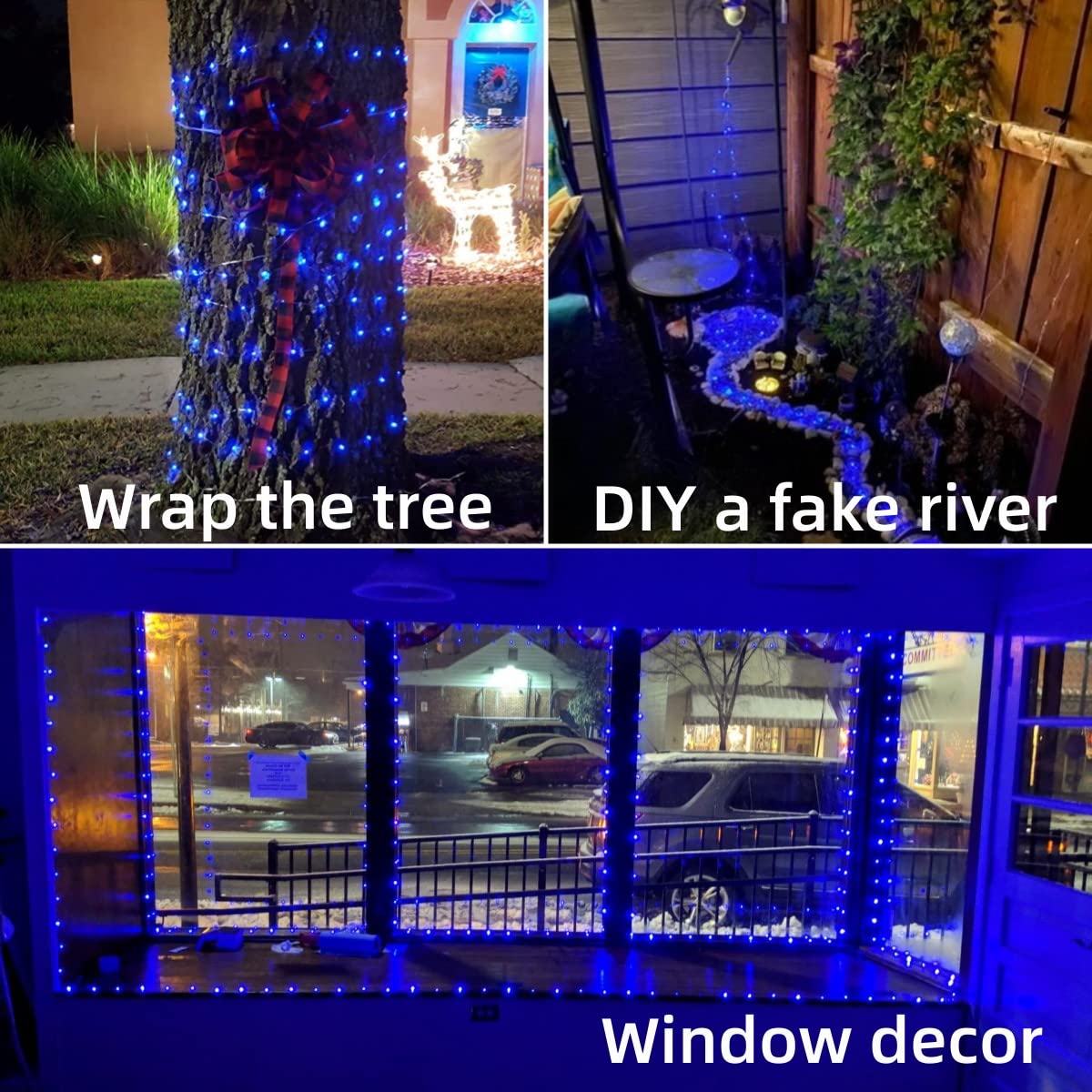 Wakaka 2 Pcs Blue Solar Fairy Lights Outdoor Waterproof, 66Ft 200 Led String Lights, 8 Modes Christmas Lights
