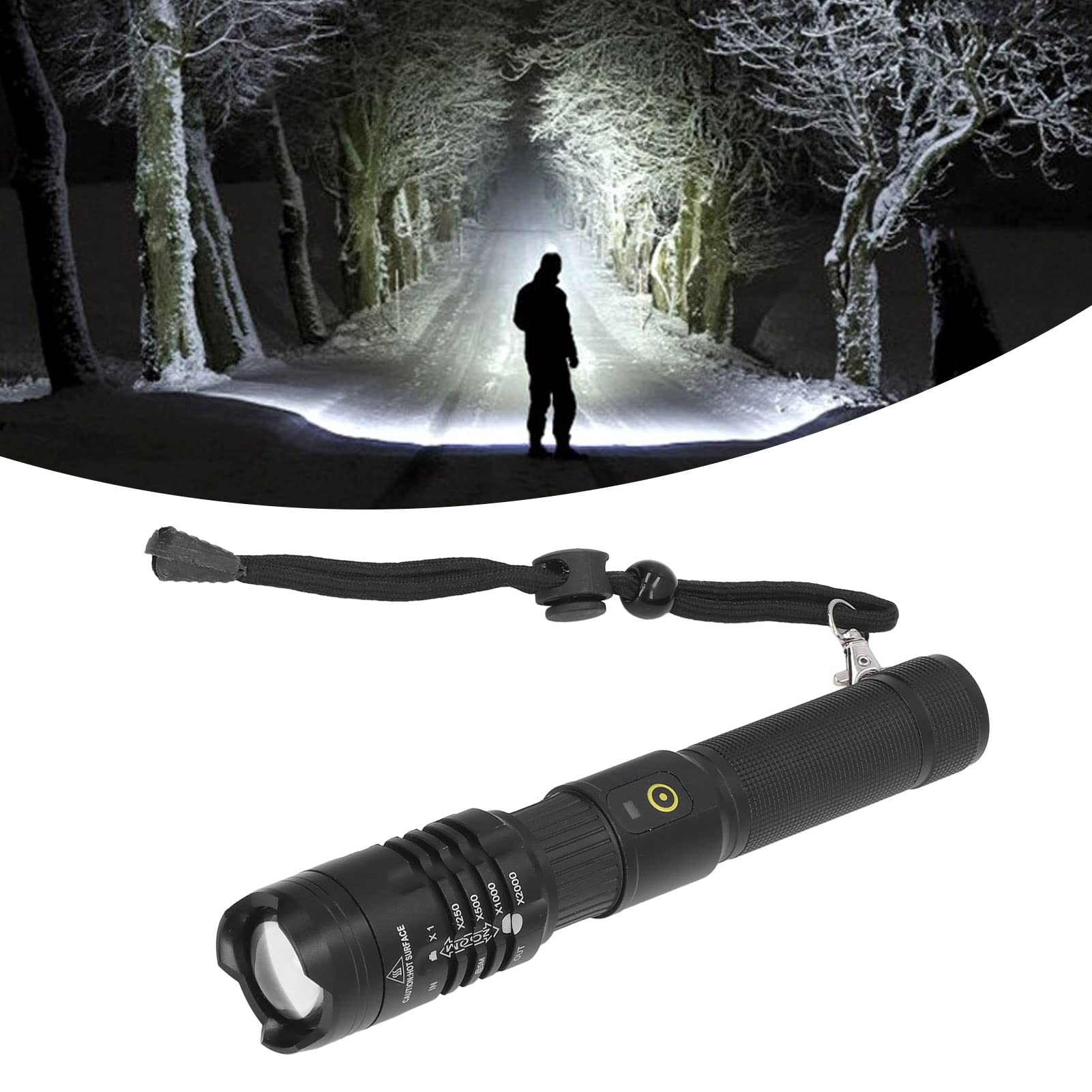 Etaingyeun Bright Rechargeable Flashlight High Power Long Life Telescopic Zoom For Outdoor Emergency Black