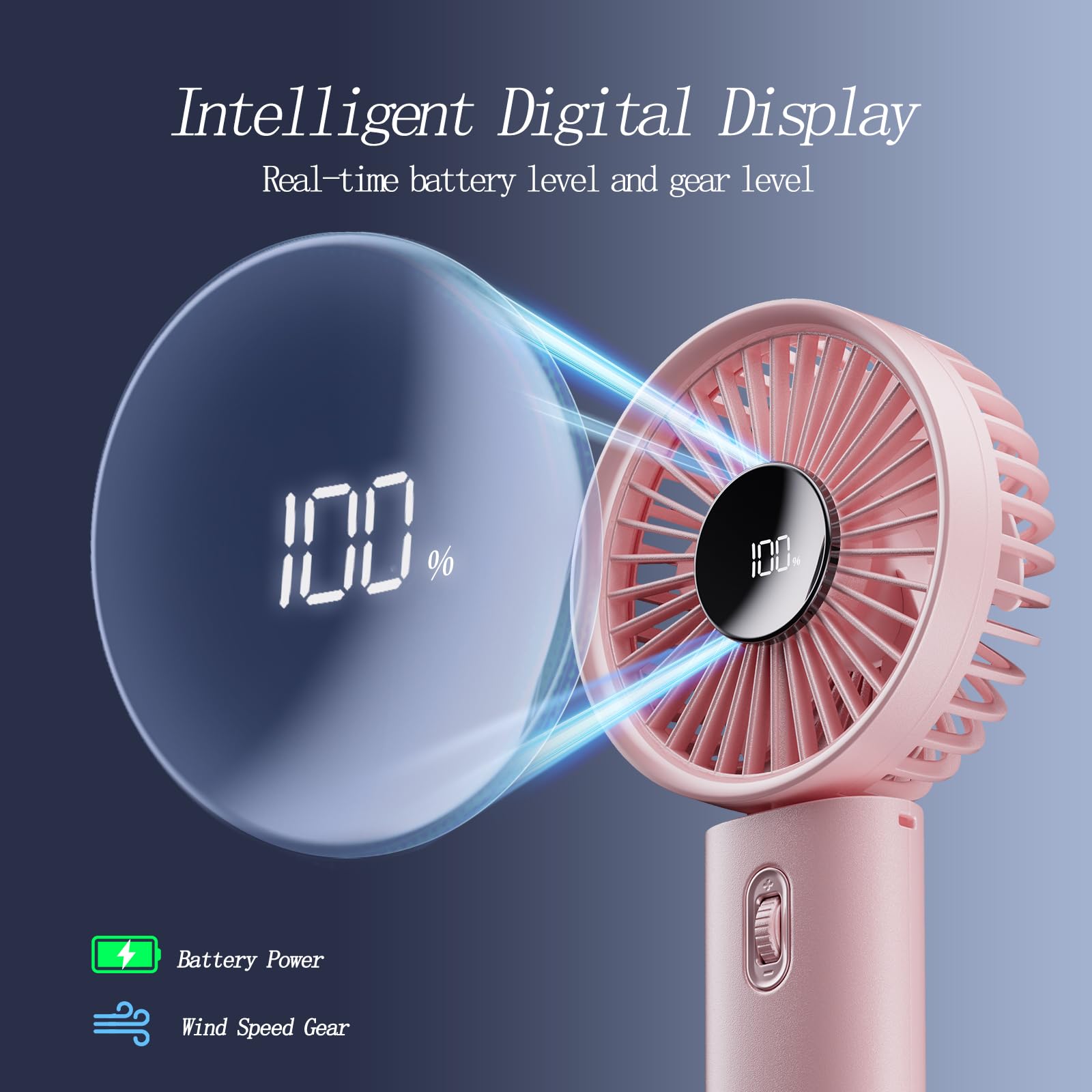 Portable Fan, 100 Speeds Scrolling Switch Adjustable Handheld Fan With Digital Display, 4200Mah Fold