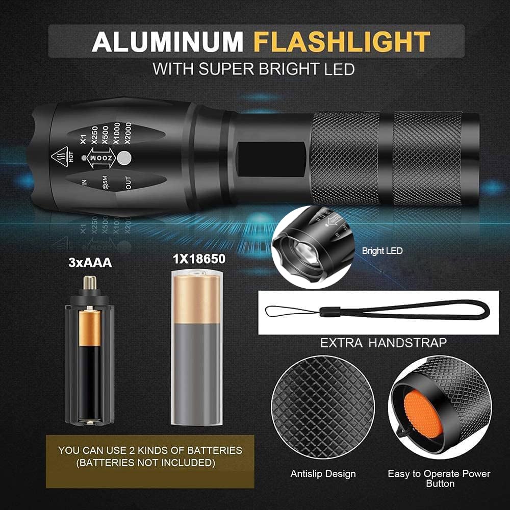 Mviocs 3Pack Led Flashlights High Lumens, Utility Flashlight, 5 Modes, Zoomable, Waterproof, Adjustable Brightness Flash Light For Camping, Everyday, Hiking, Outdoor & Emergency Use