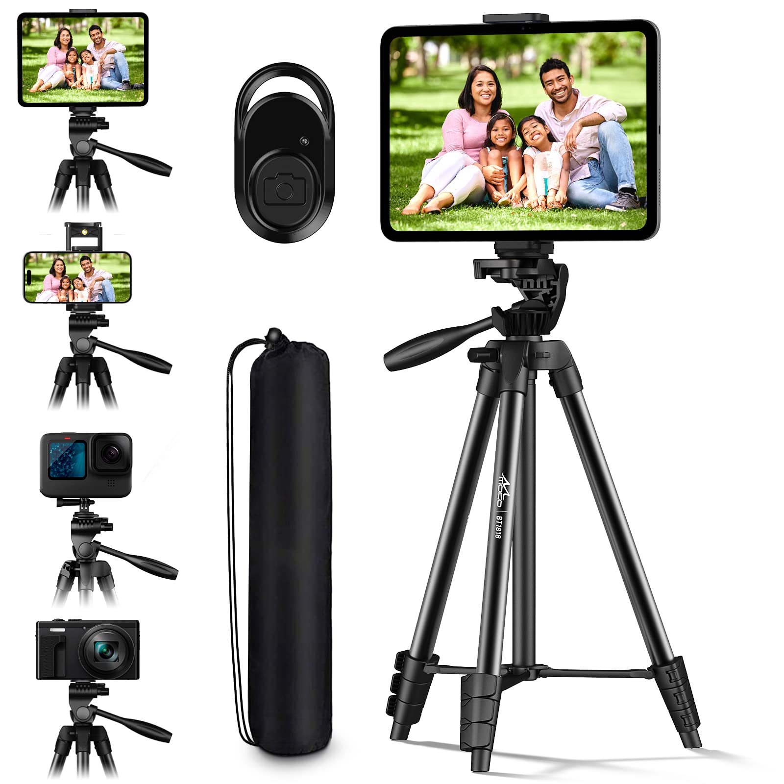 Moko 60" Camera Phone Tripod Stand Compatible With Canon Nikon, Lightweight Aluminum Dslr Camera Phone Tablet Tripod Stand Mount Holder With Storage Bag, Max Load 6.61 Lbs, Black