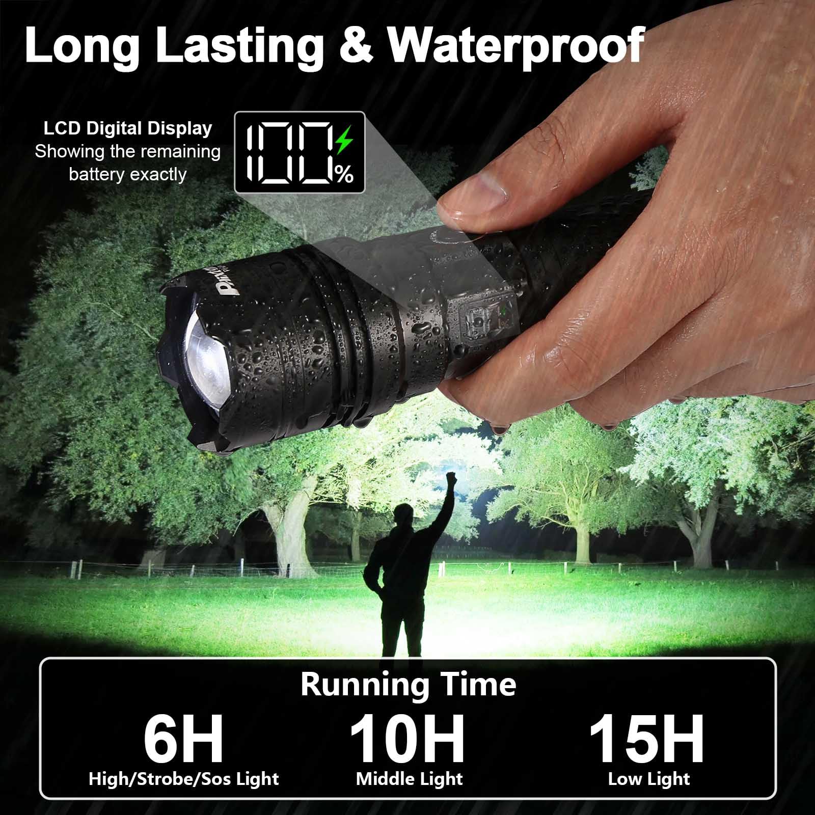 Phixton 2 Pack Rechargeable Flashlights, T04 Usb C + Ph2401 Long Range