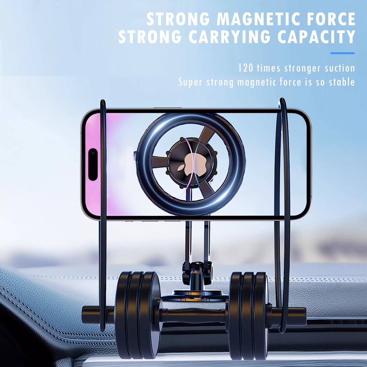 Jemey Universal 360° Pro -   Magnetic Suction Car Phone Holder, Hands  Automobile Mounts Cell Phone Holder With Metal Ring, Adjustable Cell Phone Mount For All Mobile Phones