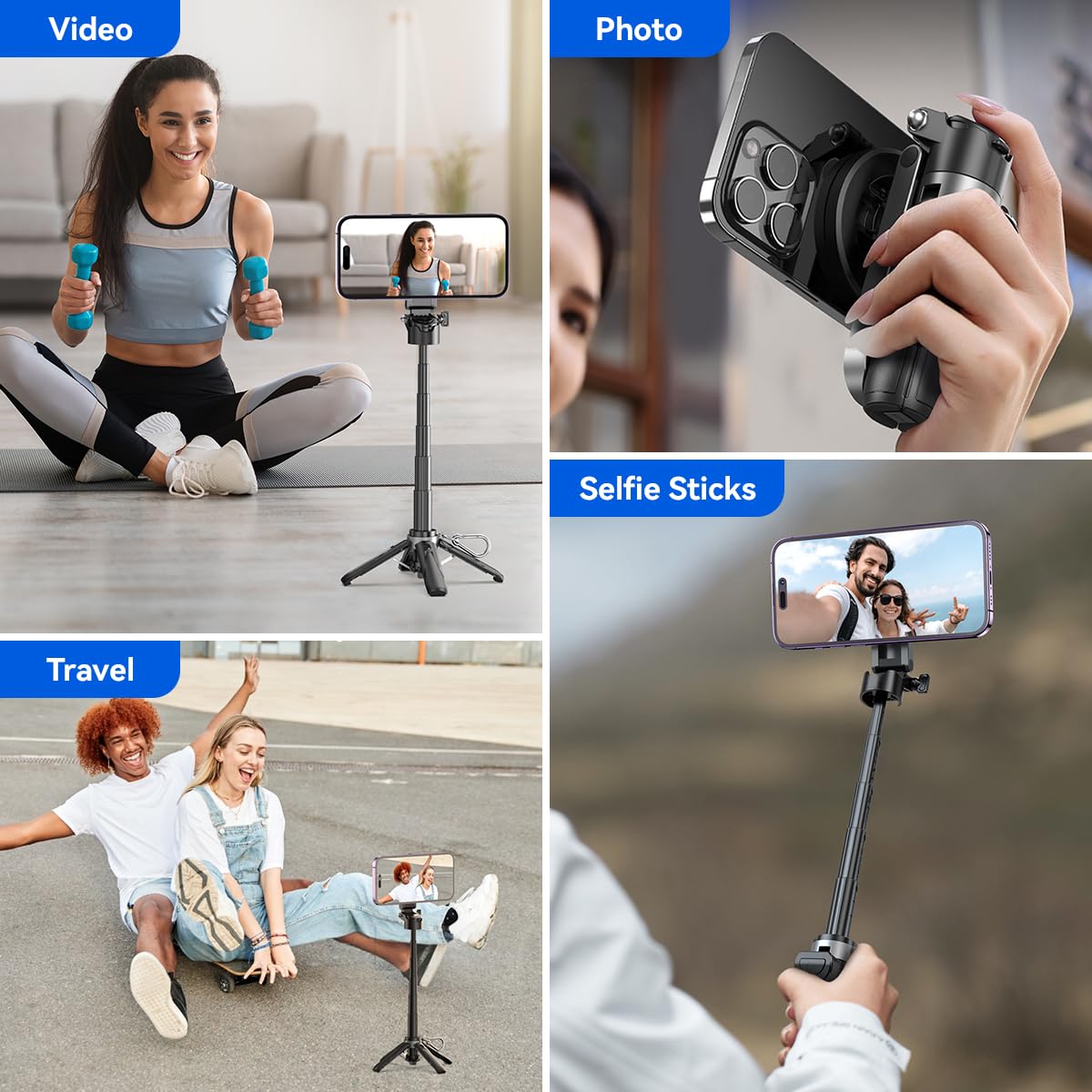 Xo Simple Is Beauty Magnetic Tripod For Iphone With Remote Control,4-In-1 Portable Selfie Stick With Extendable Stand,Phone Travel Tripod For Iphone 16 15 14 13 12 Pro Max Mini