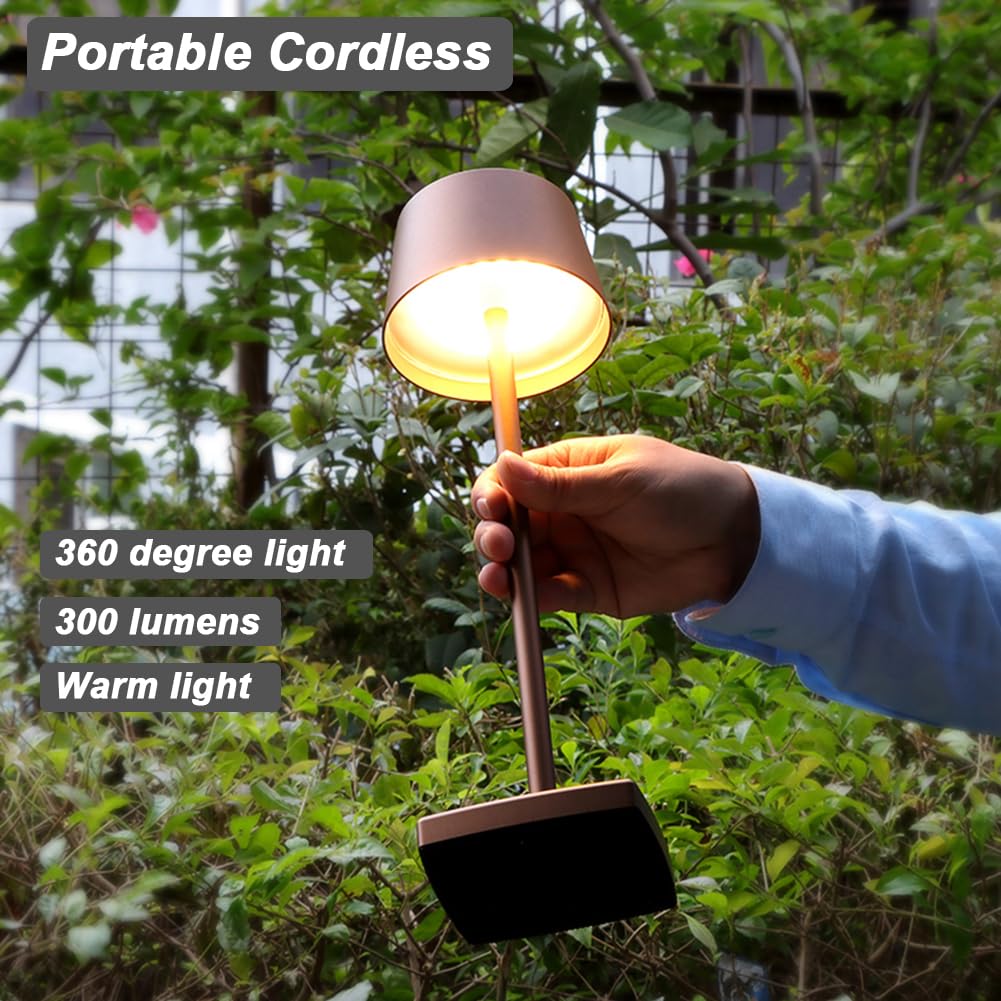 Seihoae Cordless Table Lamps Rechargeable, 6000Mah Battery, Ip54 Waterproof, Aluminum Alloy, Touch Dimming For Indoor Outdoor Restaurant Buffet Bar Coffee Shop, Brown