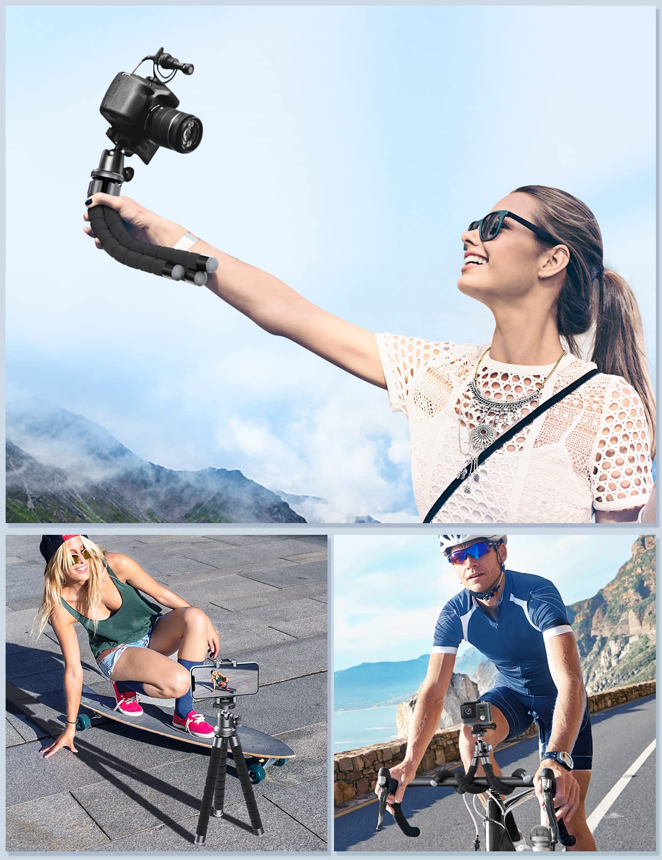 Pnitri Phone Tripod, Flexible & Portable Camera Tripod Stand With Universal Clip, 360° Rotating Tabletop Travel Tripod Holder Compatible With Smartphones Gopro And Small Camera