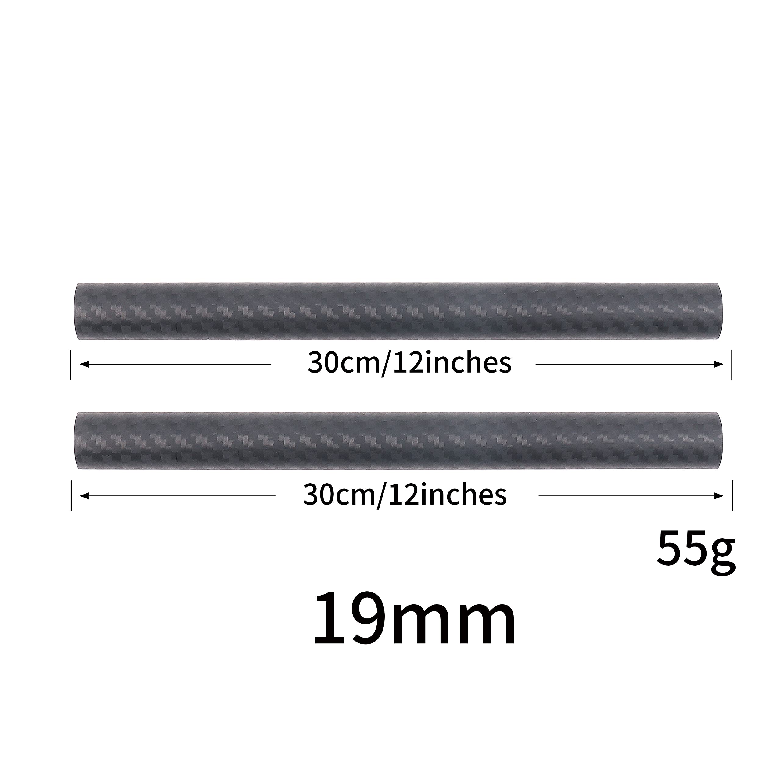 Focusfoto 19Mm Carbon Fiber Rods 30Cm/12Inch Length For 19Mm Rod Rail Support System Dslr Camera Rig (Pack Of 2)