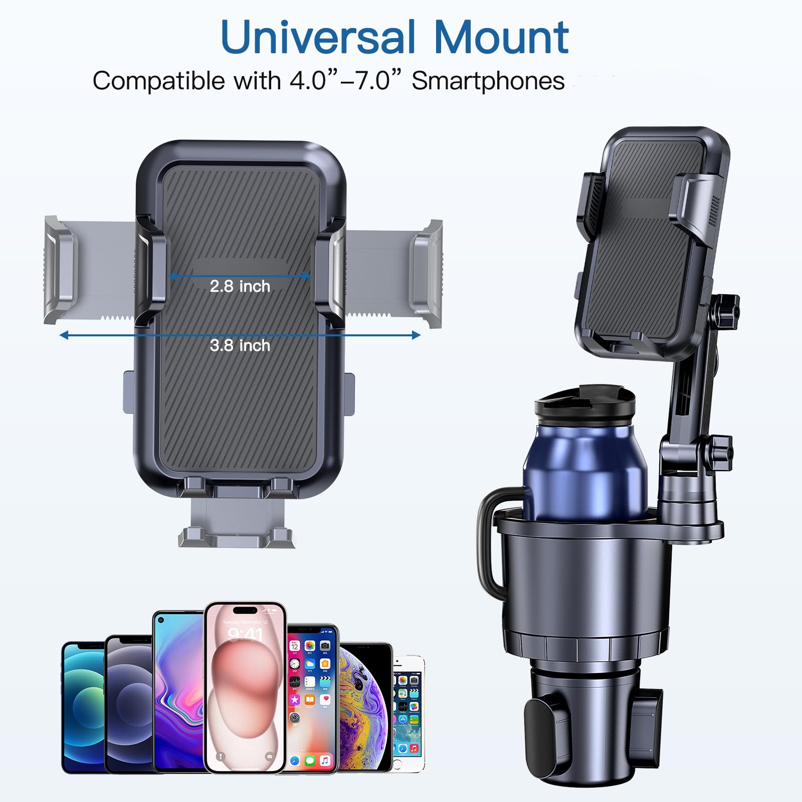 Uniwit Car Cup Holder Phone Mount, 2 In 1 Cup Holder Cell Phone Holder With Expander Adjustable Base For Car,360°Rotation Phone Mount Compatible With 4-7" Iphone Smartphones And Most Bottles