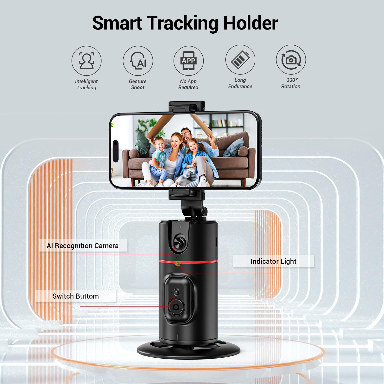 Riseofle Auto Face Tracking Tripod 360° Rotating Auto Tracking Phone Holder, No App, Phone Camera Stand With Remote And Gesture Control, Smart Shooting Stand For Vlog/Tik Tok Live Video Recording